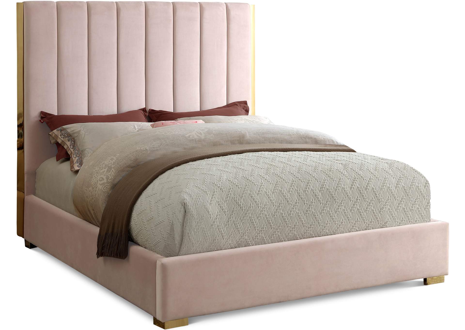 Becca Pink Velvet Queen Bed,Meridian Furniture