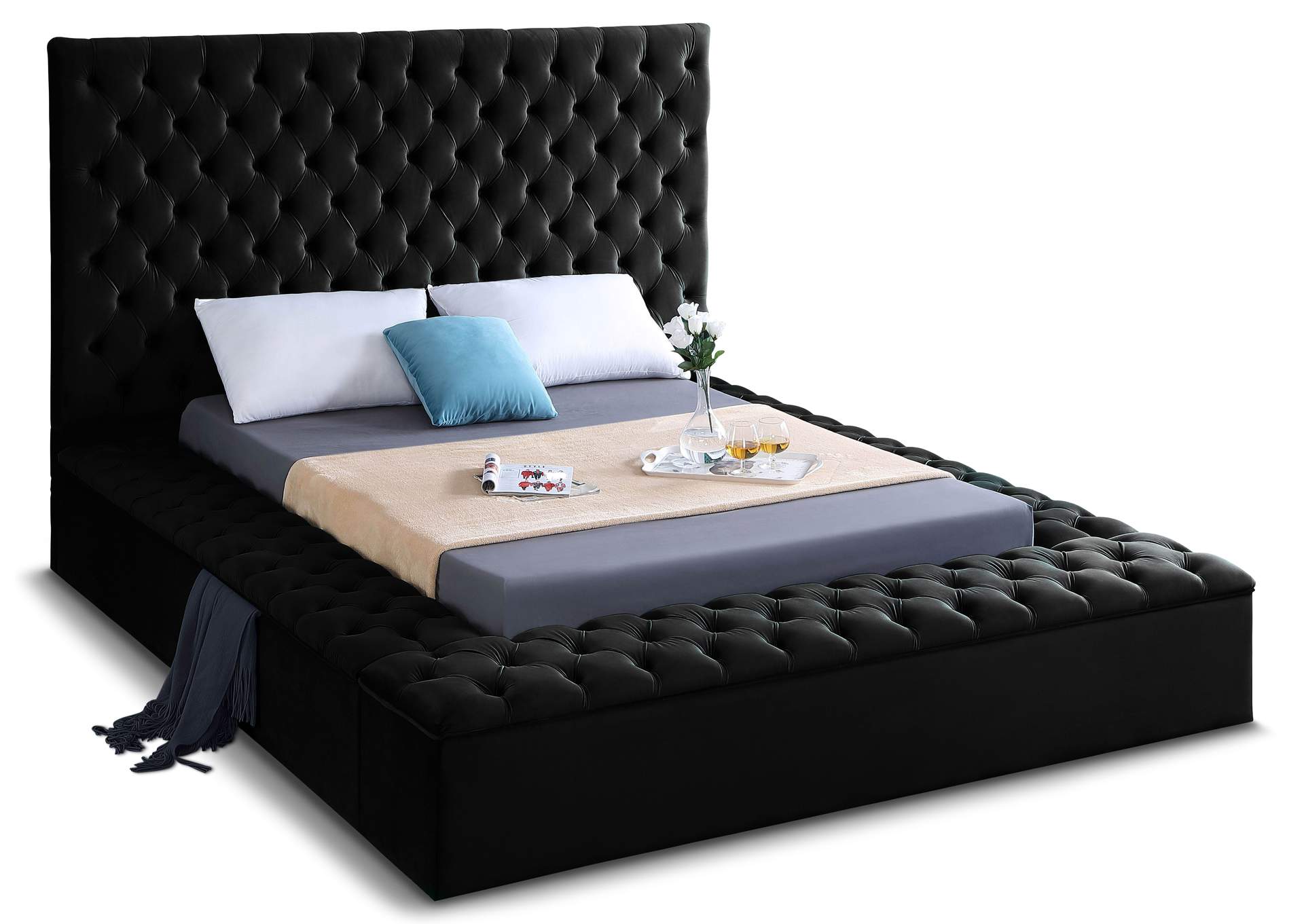 Bliss Black Velvet Full Bed (3 Boxes),Meridian Furniture