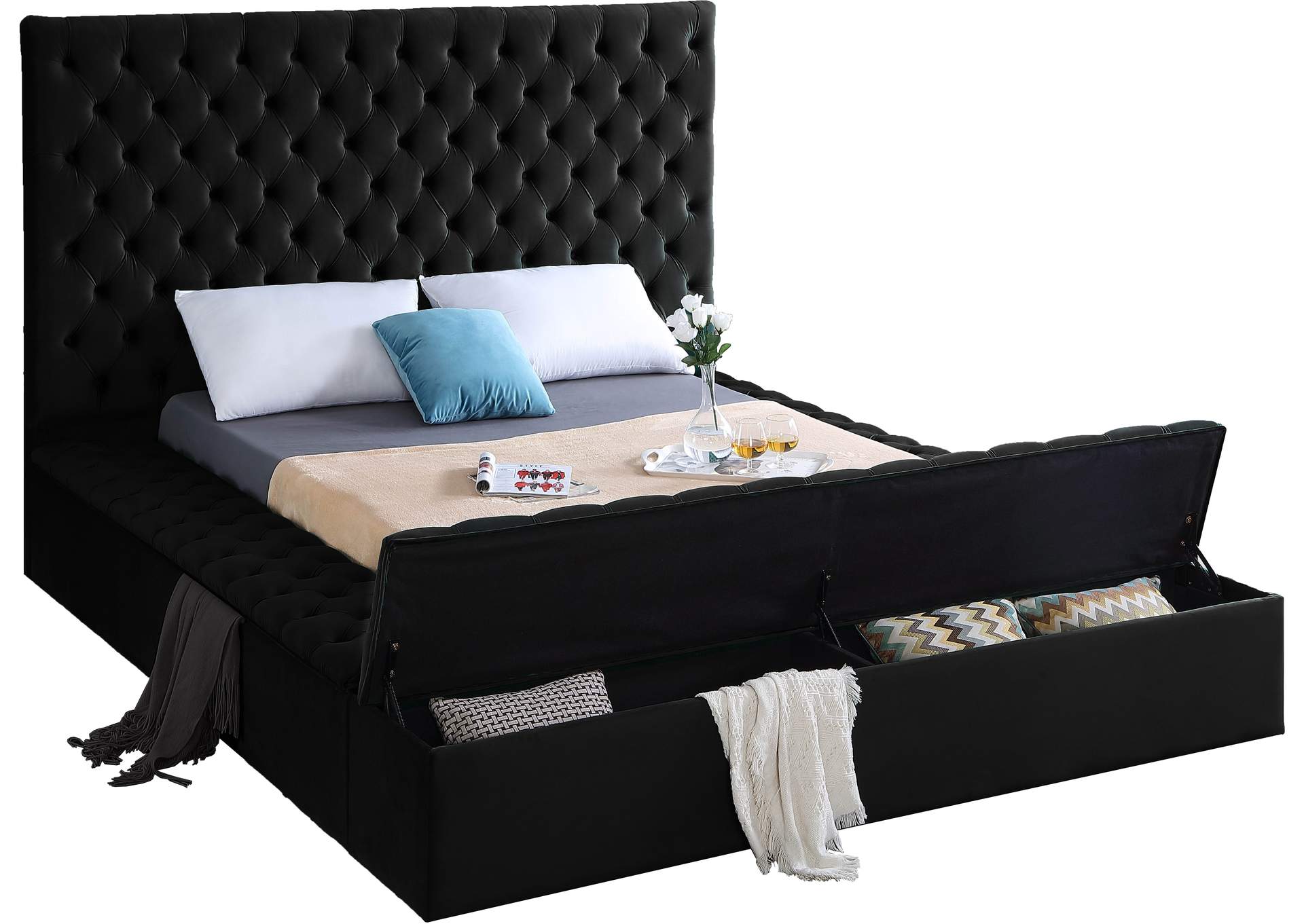 Bliss Black Velvet Full Bed (3 Boxes),Meridian Furniture