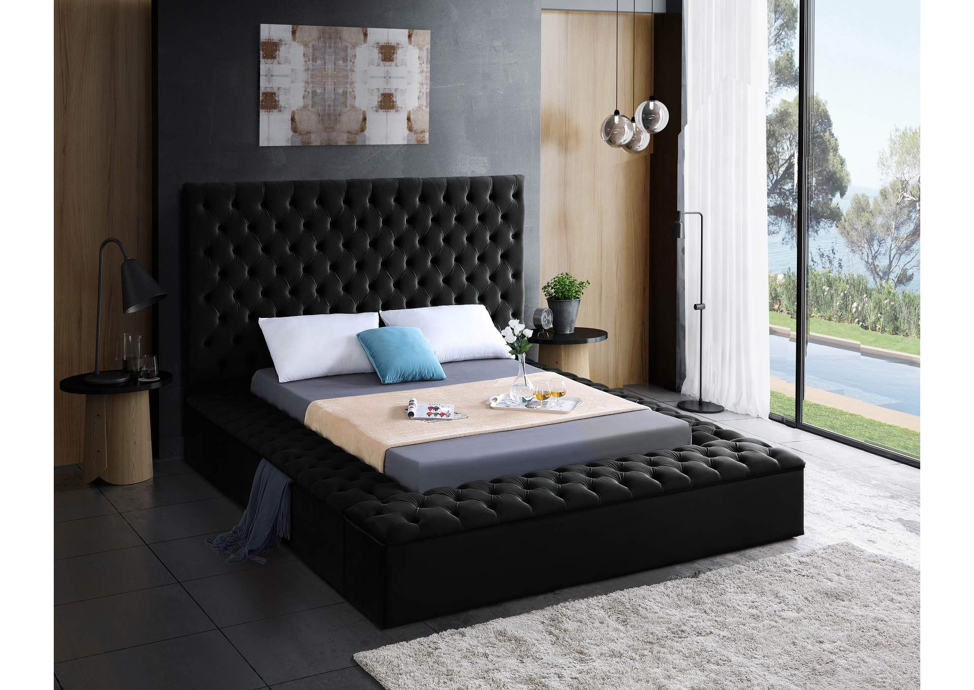 Bliss Black Velvet Full Bed (3 Boxes),Meridian Furniture