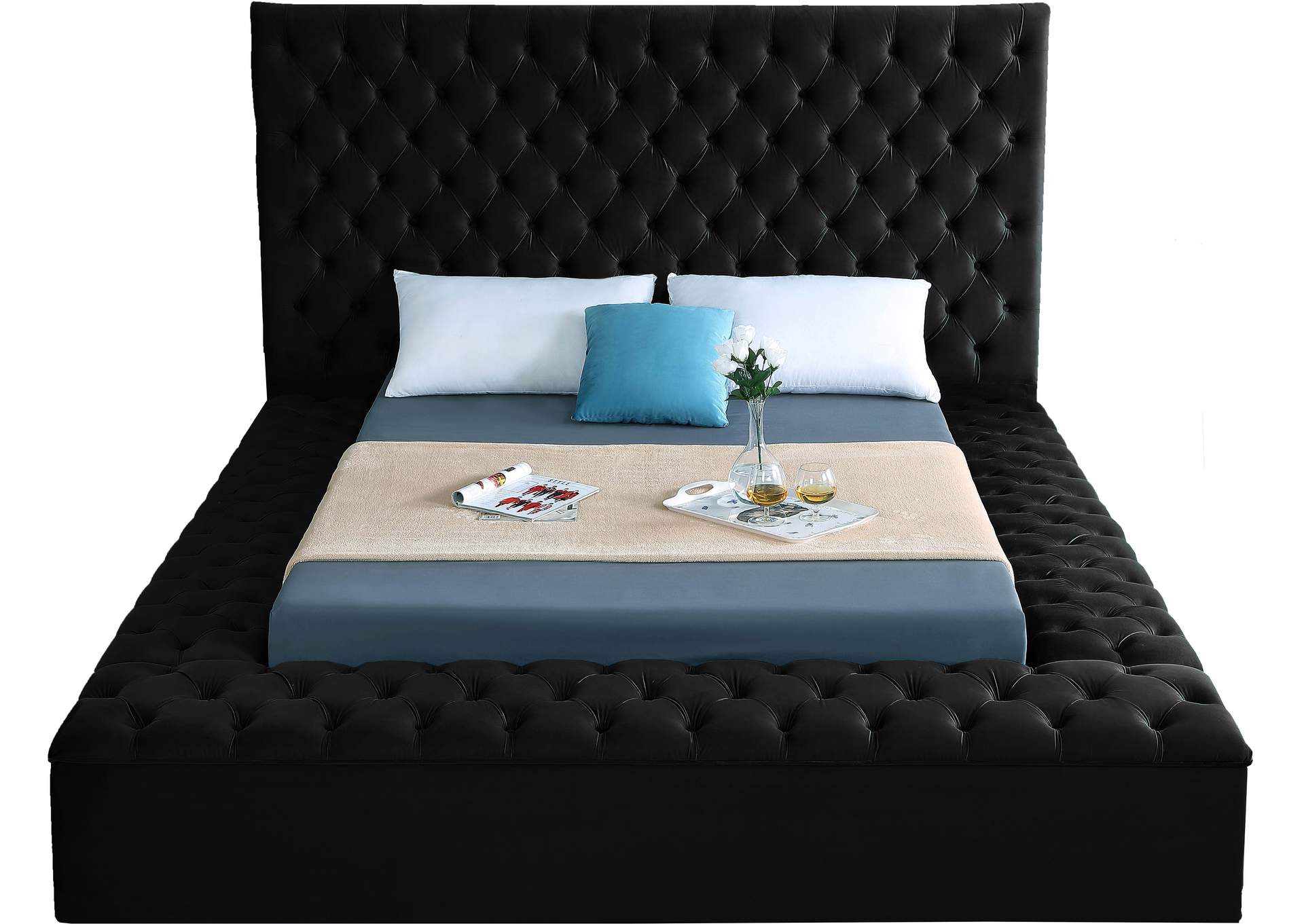 Bliss Black Velvet Queen Bed (3 Boxes),Meridian Furniture