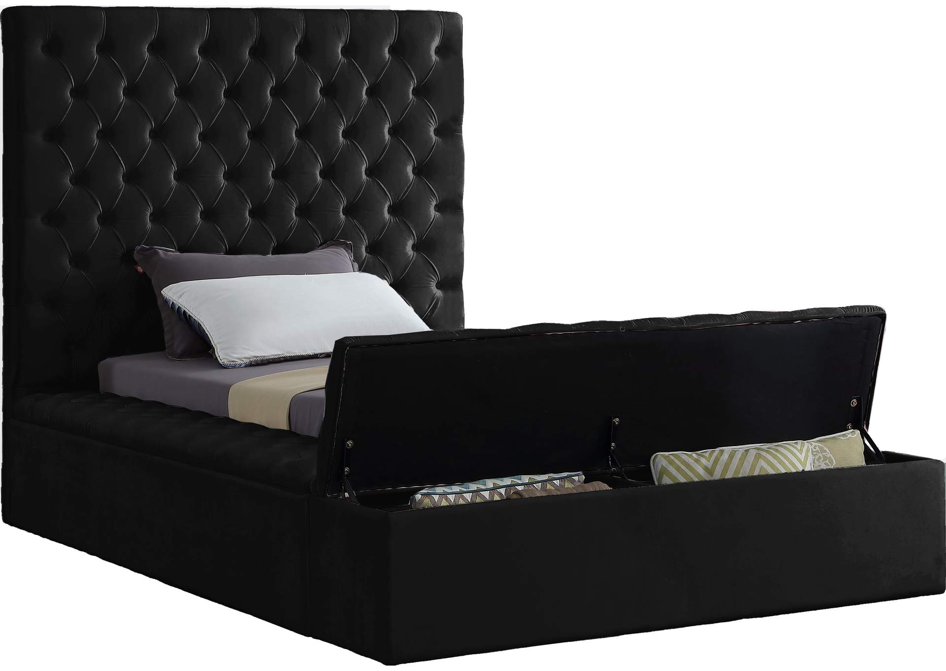 Bliss Black Velvet Twin Bed 3 Boxes, Black Twin Platform Bed With Storage