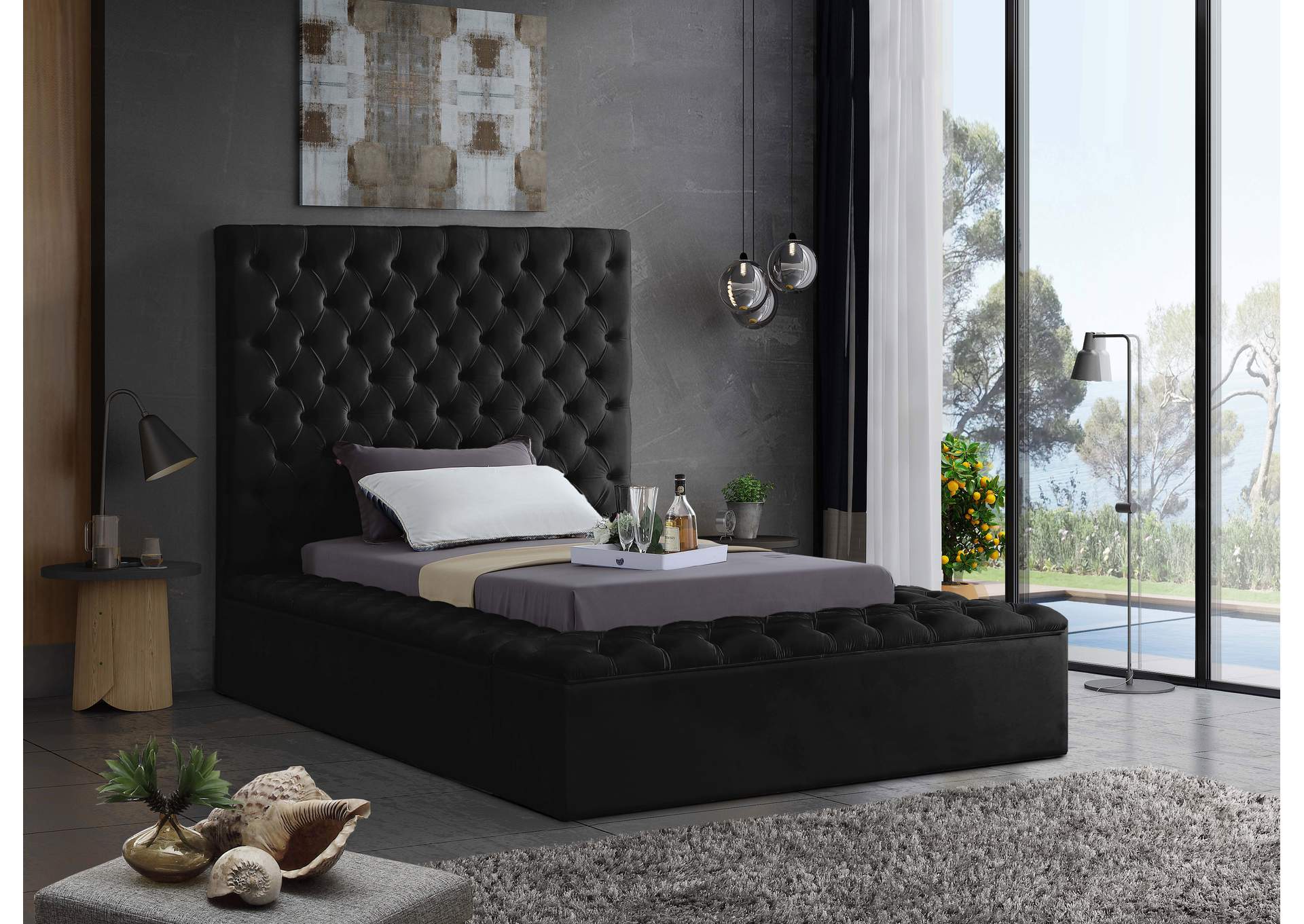 Bliss Black Velvet Twin Bed (3 Boxes),Meridian Furniture