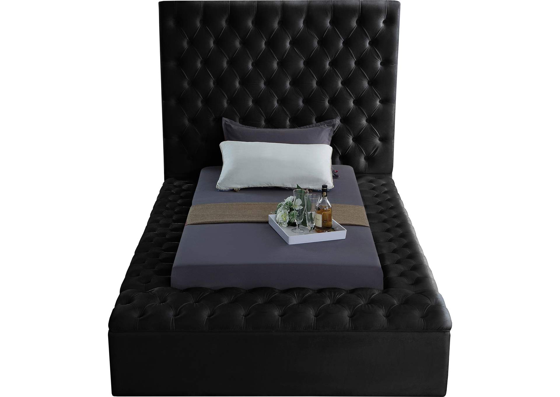 Bliss Black Velvet Twin Bed (3 Boxes),Meridian Furniture