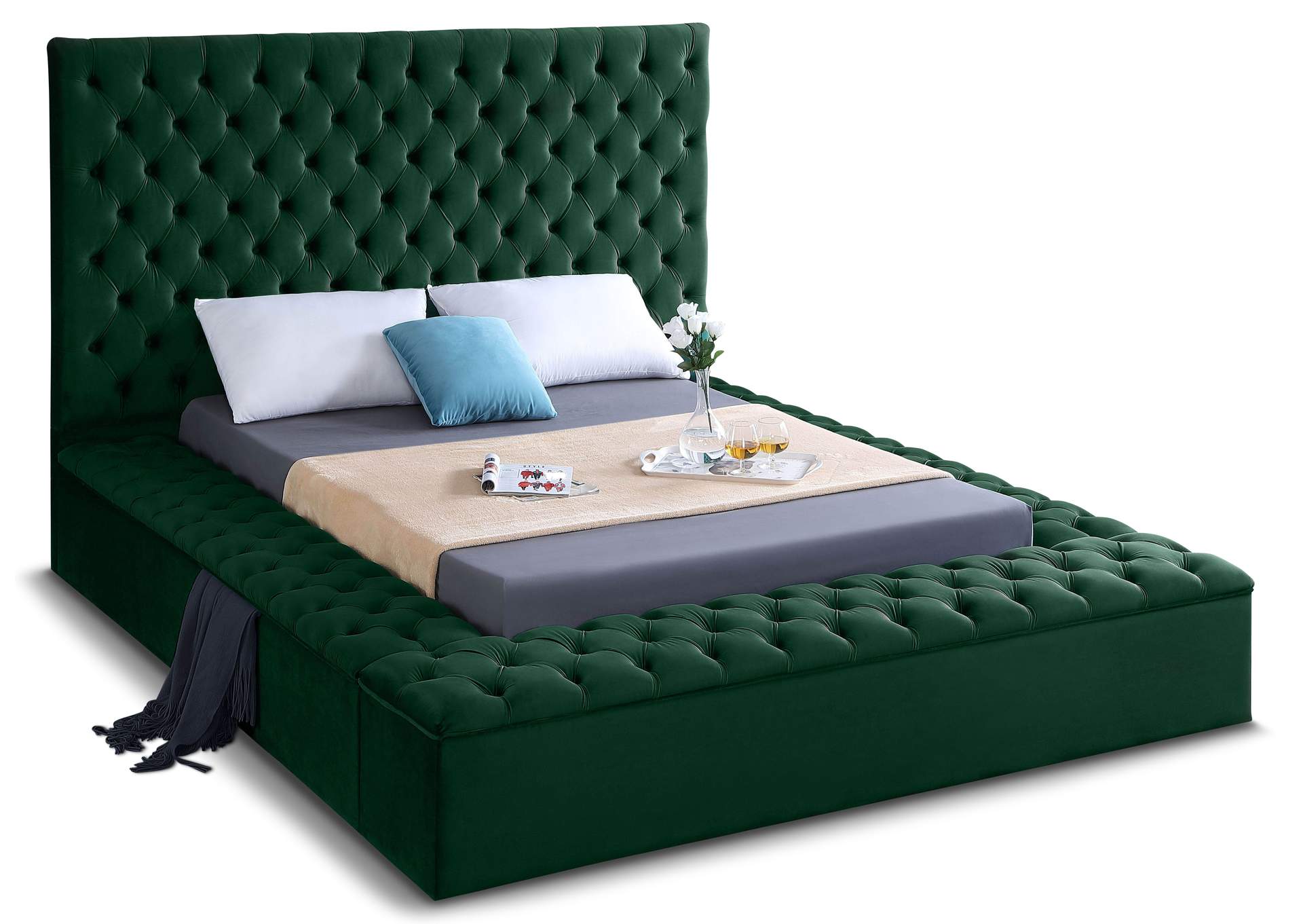 Bliss Green Velvet Full Bed (3 Boxes),Meridian Furniture