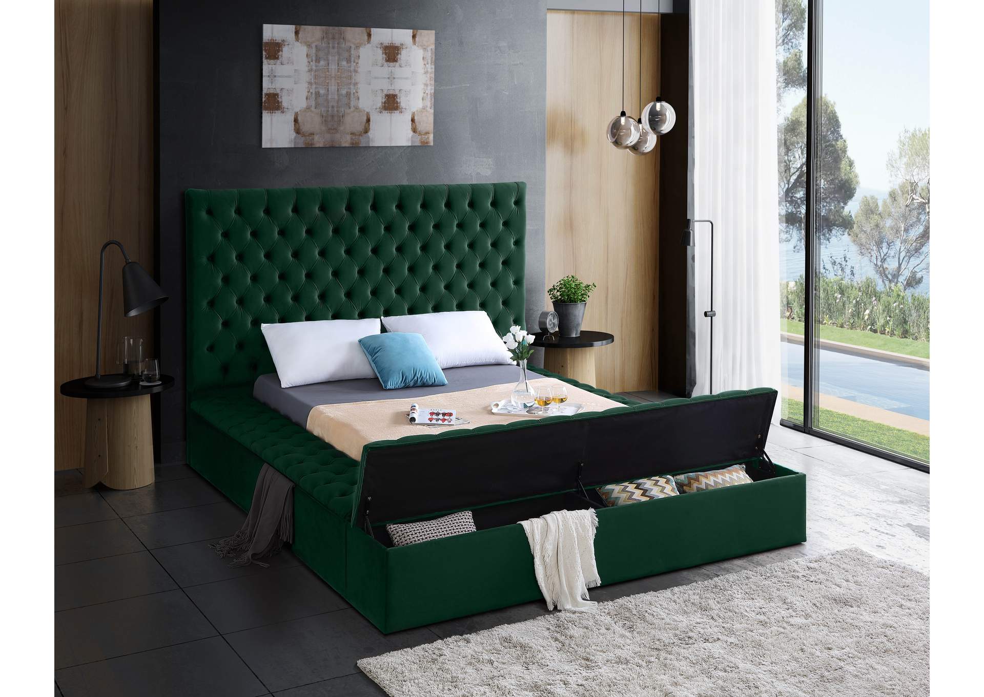 Bliss Green Velvet Full Bed (3 Boxes),Meridian Furniture