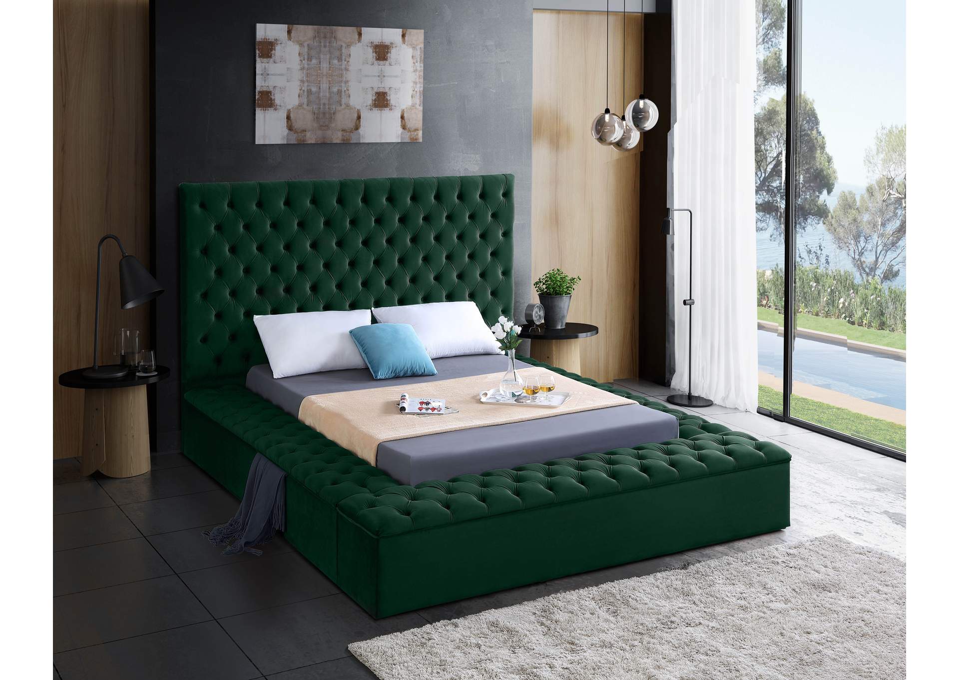 Bliss Green Velvet King Bed (3 Boxes),Meridian Furniture