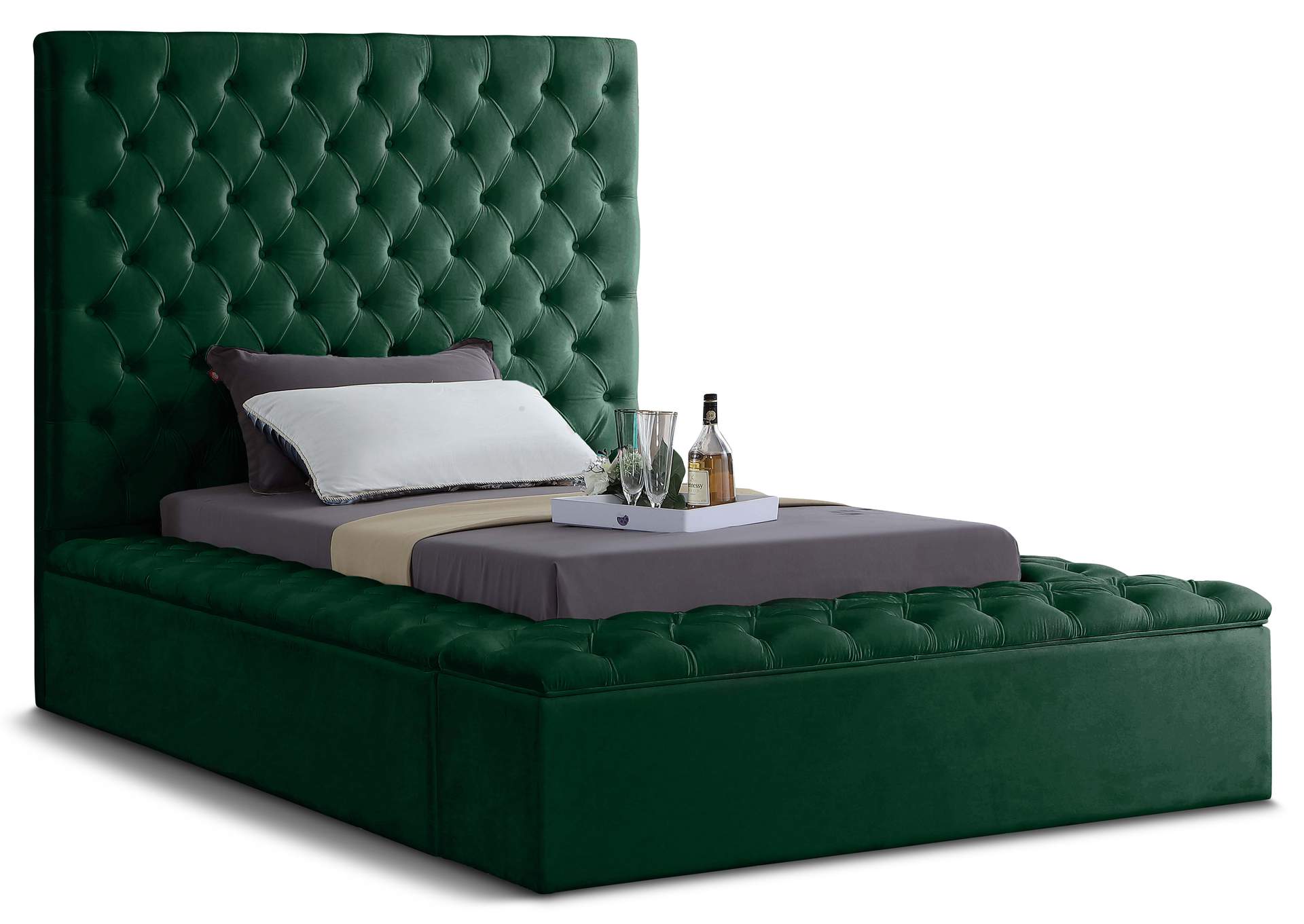 Bliss Green Velvet Twin Bed (3 Boxes),Meridian Furniture