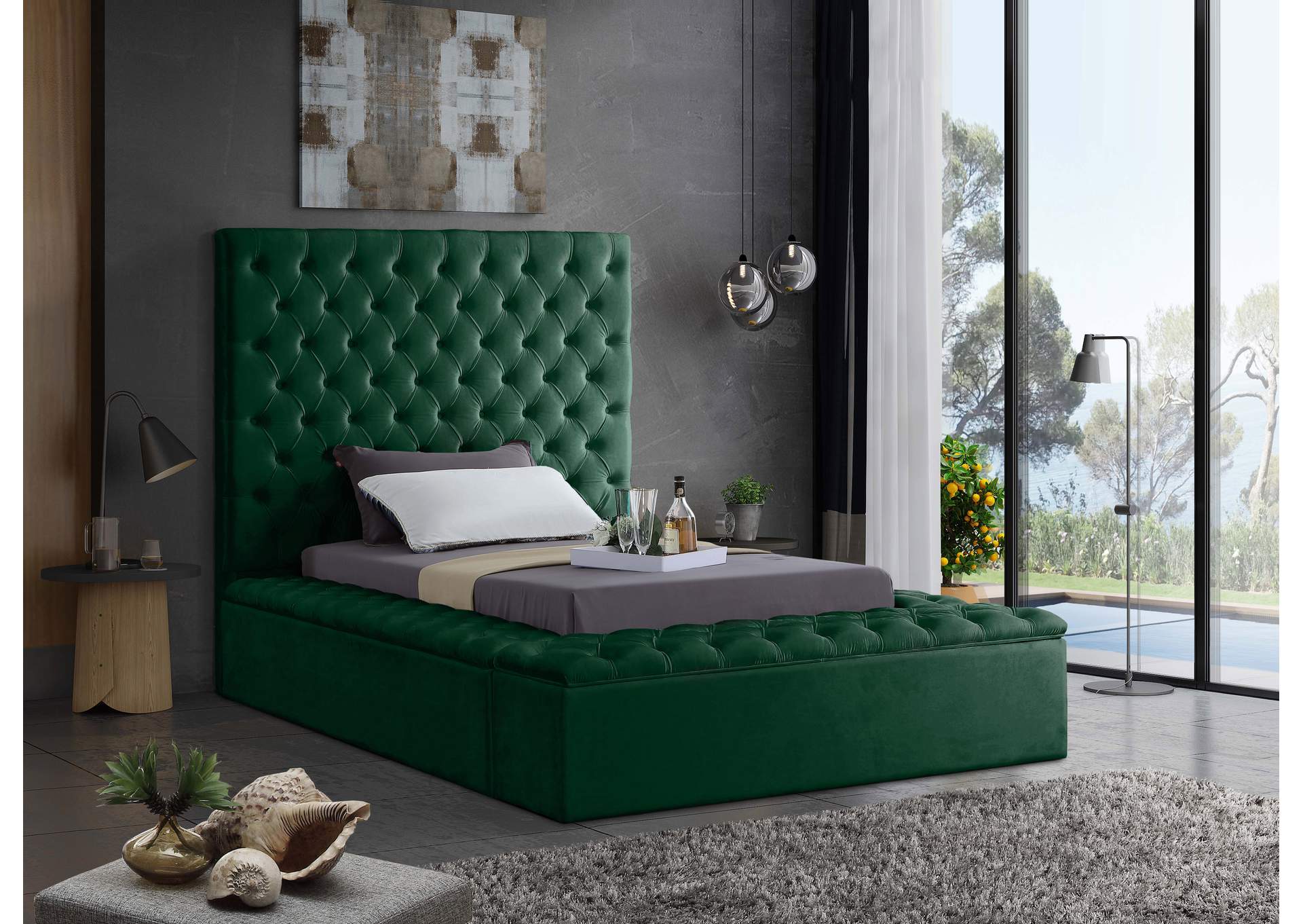 Bliss Green Velvet Twin Bed (3 Boxes),Meridian Furniture