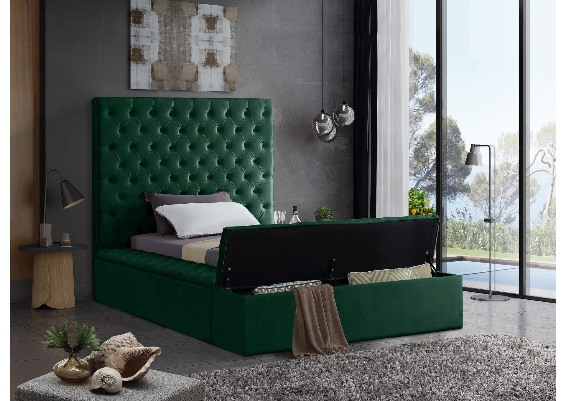 Bliss Green Velvet Twin Bed (3 Boxes),Meridian Furniture