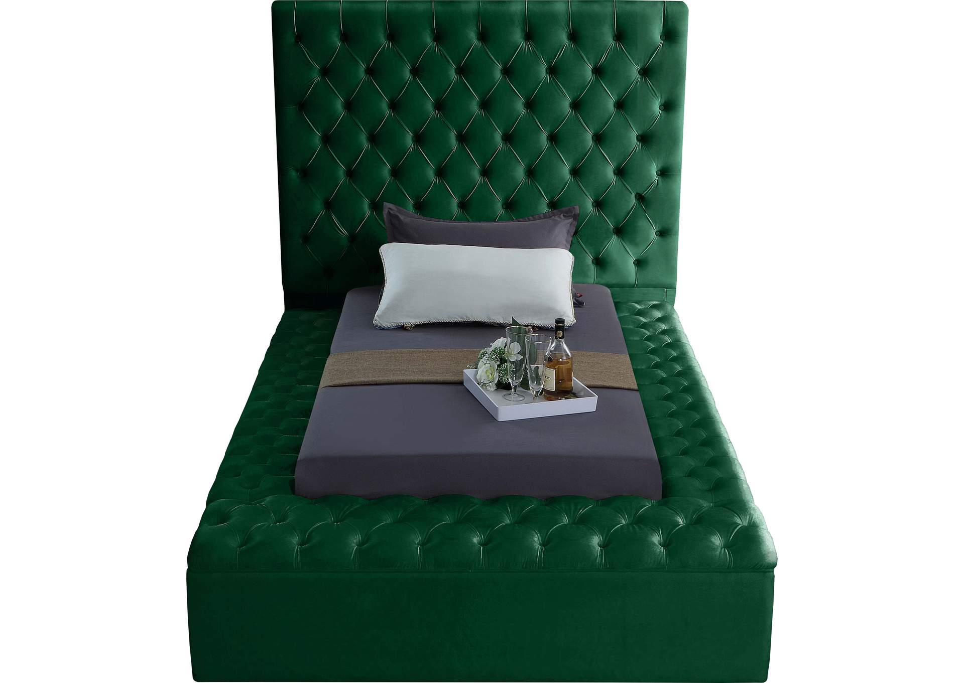 Bliss Green Velvet Twin Bed (3 Boxes),Meridian Furniture