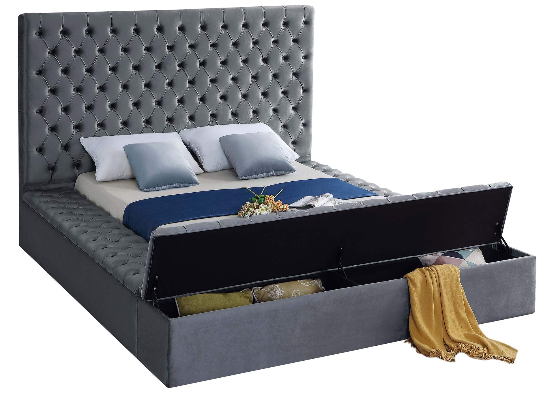 Bliss Grey Velvet Full Bed (3 Boxes),Meridian Furniture