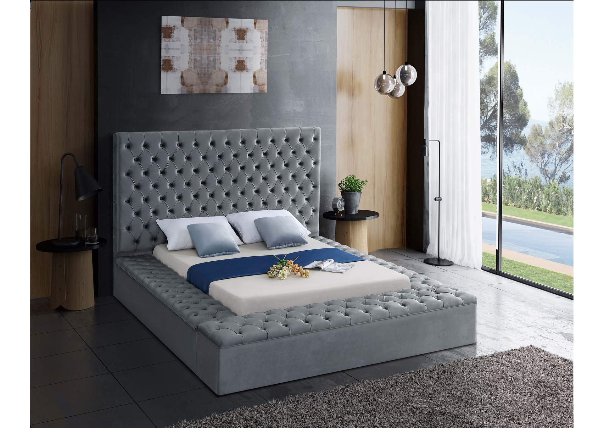 Bliss Grey Velvet Full Bed (3 Boxes),Meridian Furniture