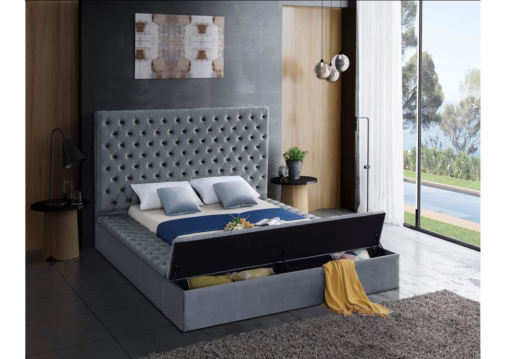 Bliss Grey Velvet Full Bed (3 Boxes),Meridian Furniture