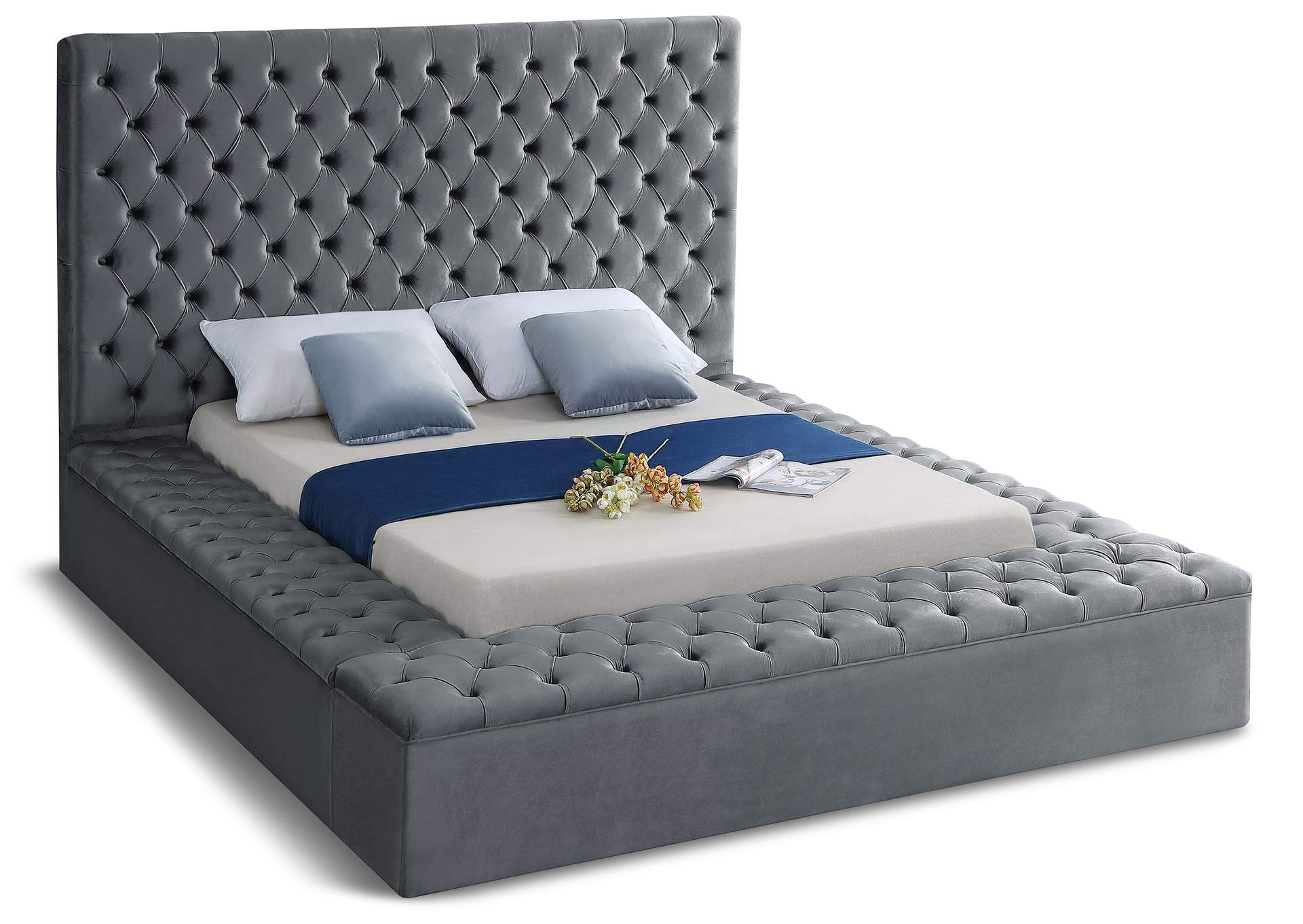 Bliss Grey Velvet Queen Bed (3 Boxes)