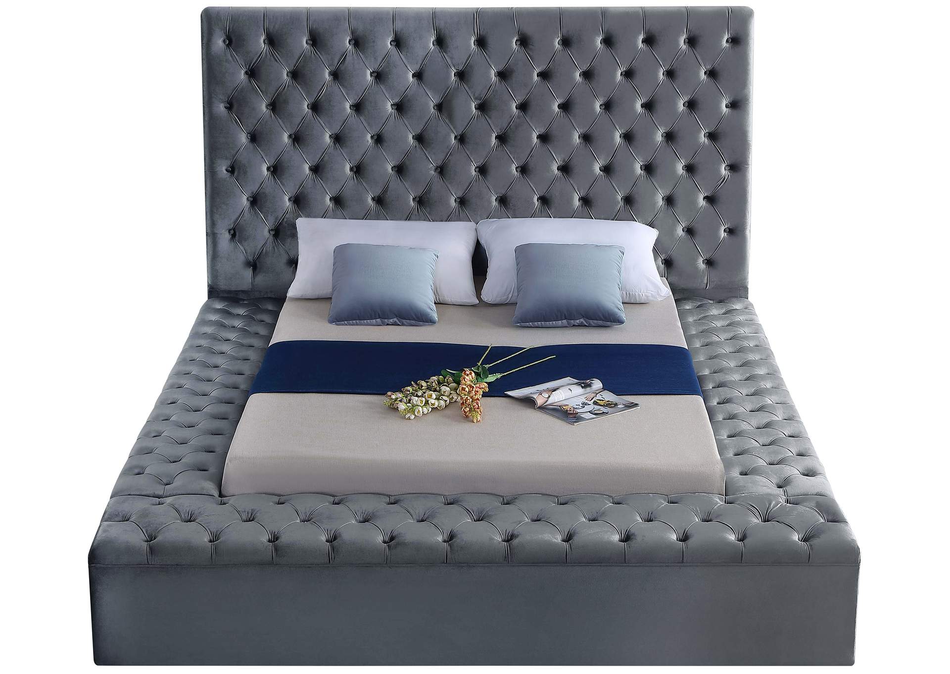 Bliss Grey Velvet Queen Bed (3 Boxes),Meridian Furniture