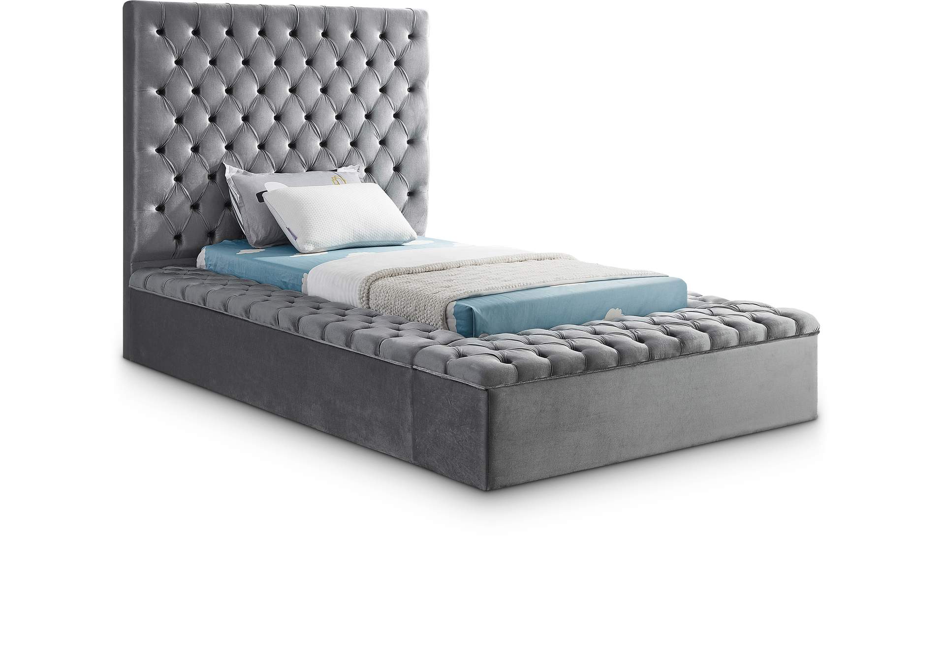 Bliss Grey Velvet Twin Bed (3 Boxes),Meridian Furniture