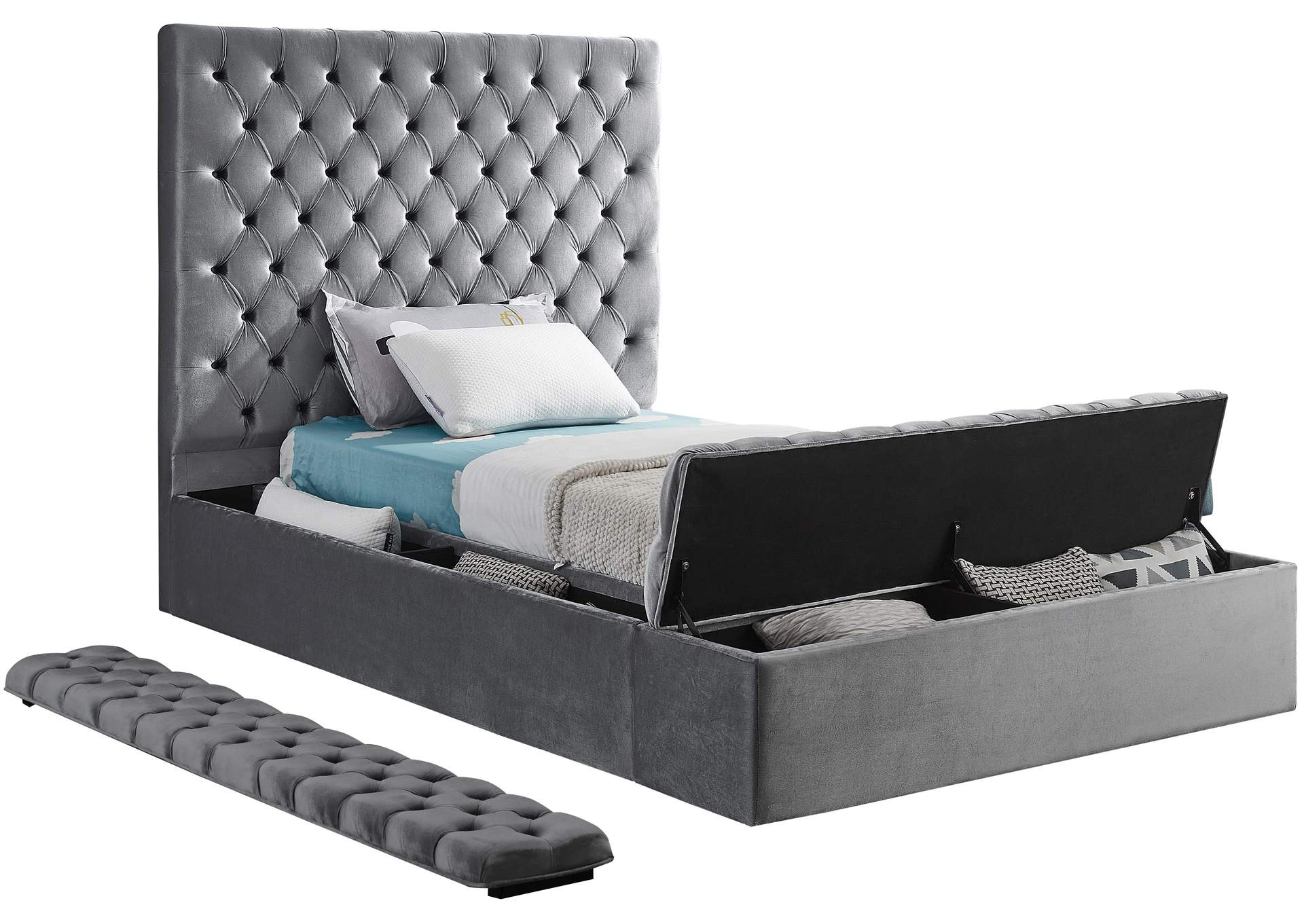 Bliss Grey Velvet Twin Bed (3 Boxes),Meridian Furniture