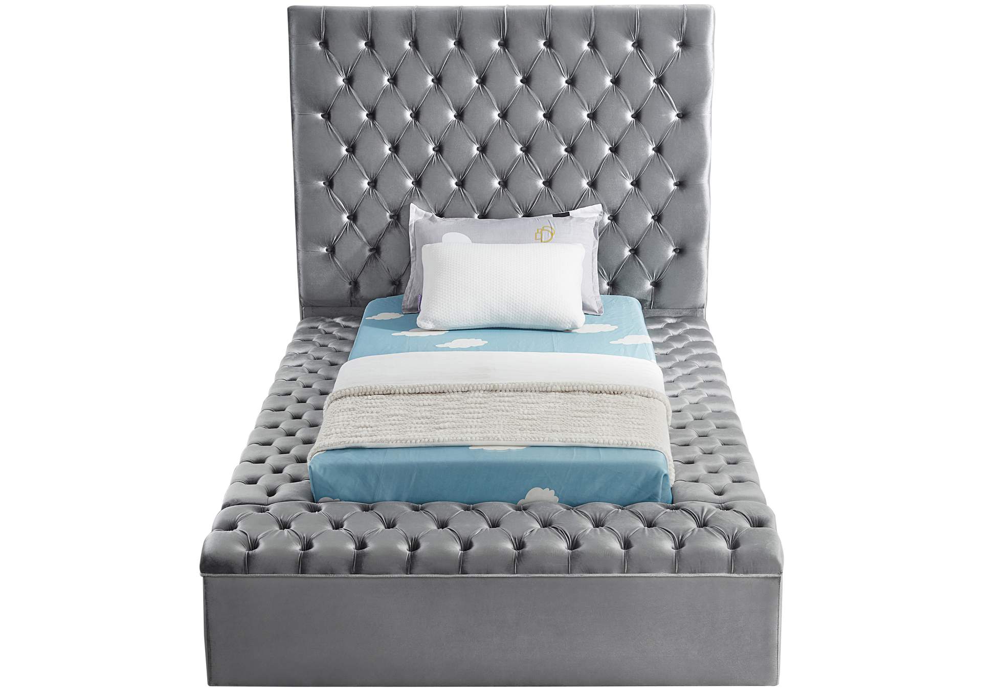 Bliss Grey Velvet Twin Bed (3 Boxes),Meridian Furniture