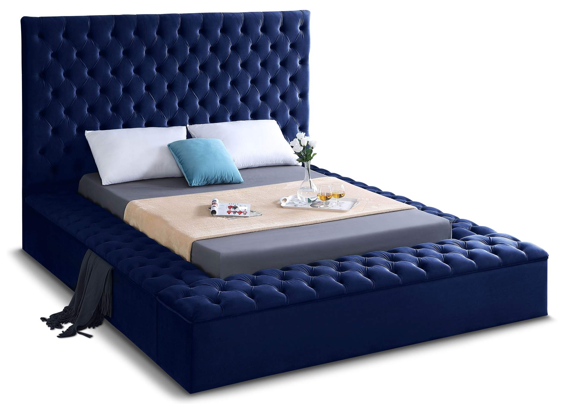 Bliss Navy Velvet Full Bed (3 Boxes),Meridian Furniture