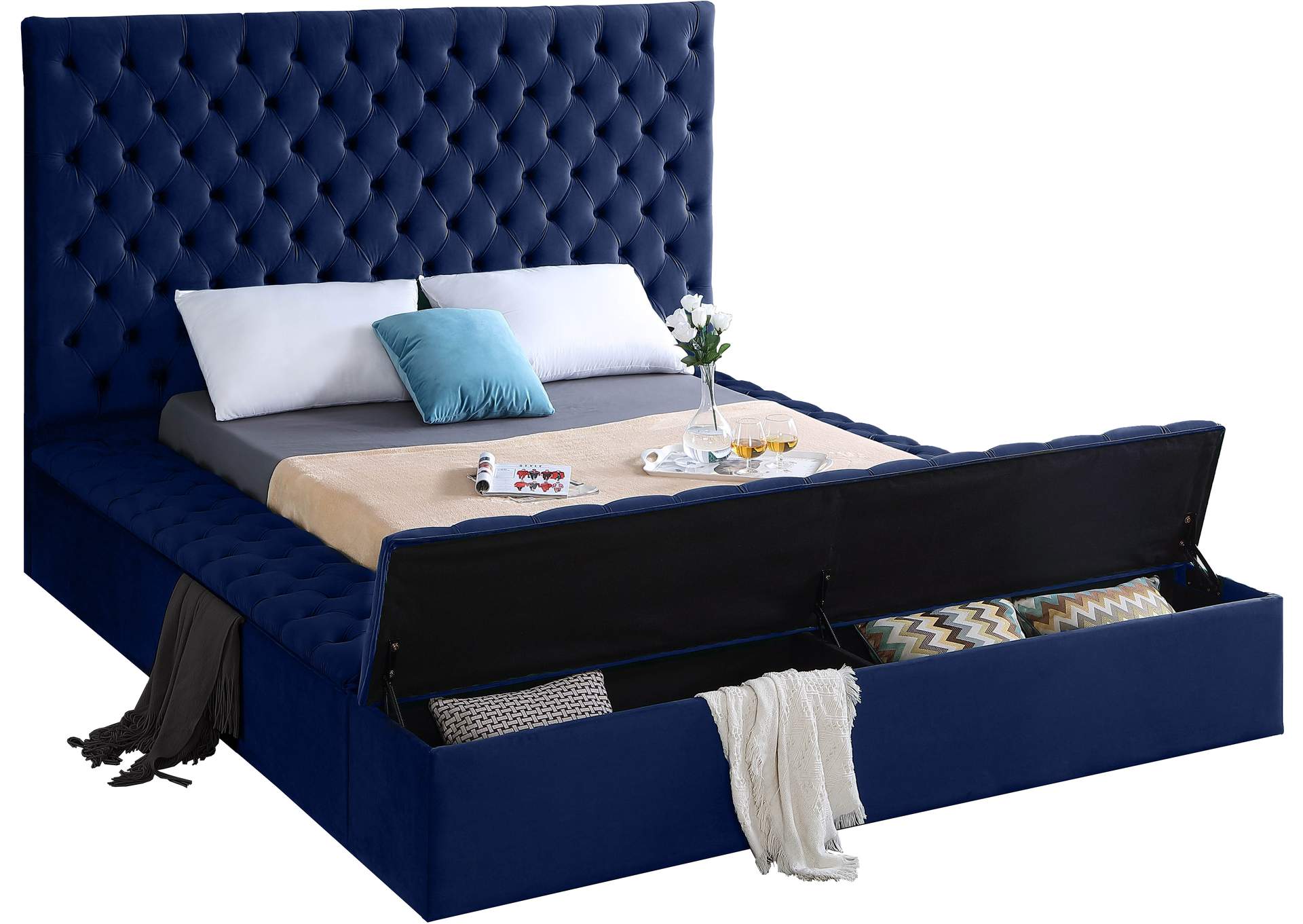 Bliss Navy Velvet Full Bed (3 Boxes),Meridian Furniture