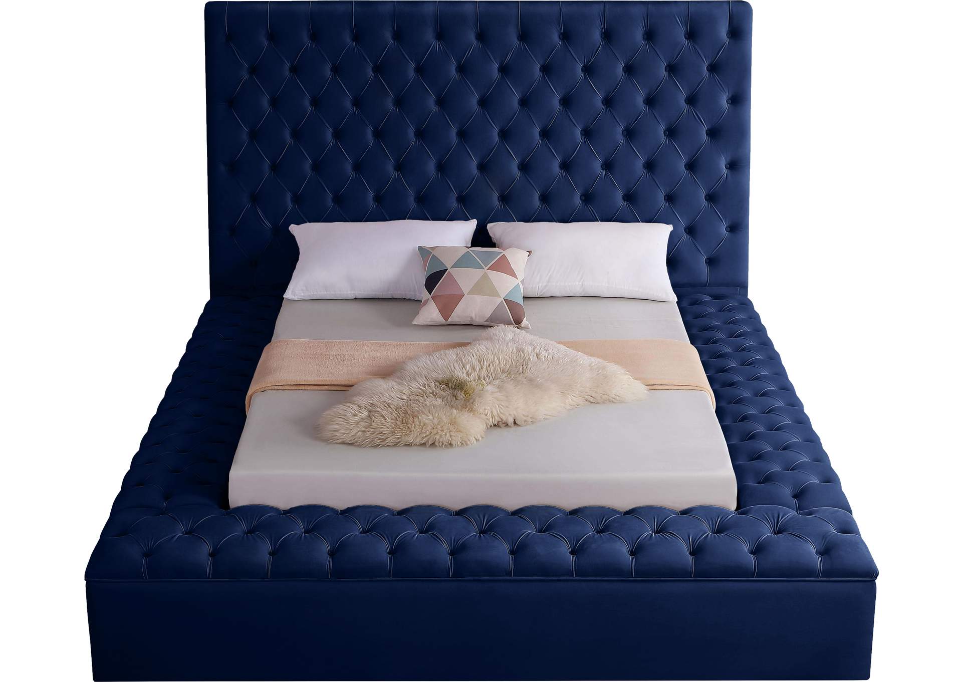 Bliss Navy Velvet Full Bed (3 Boxes),Meridian Furniture