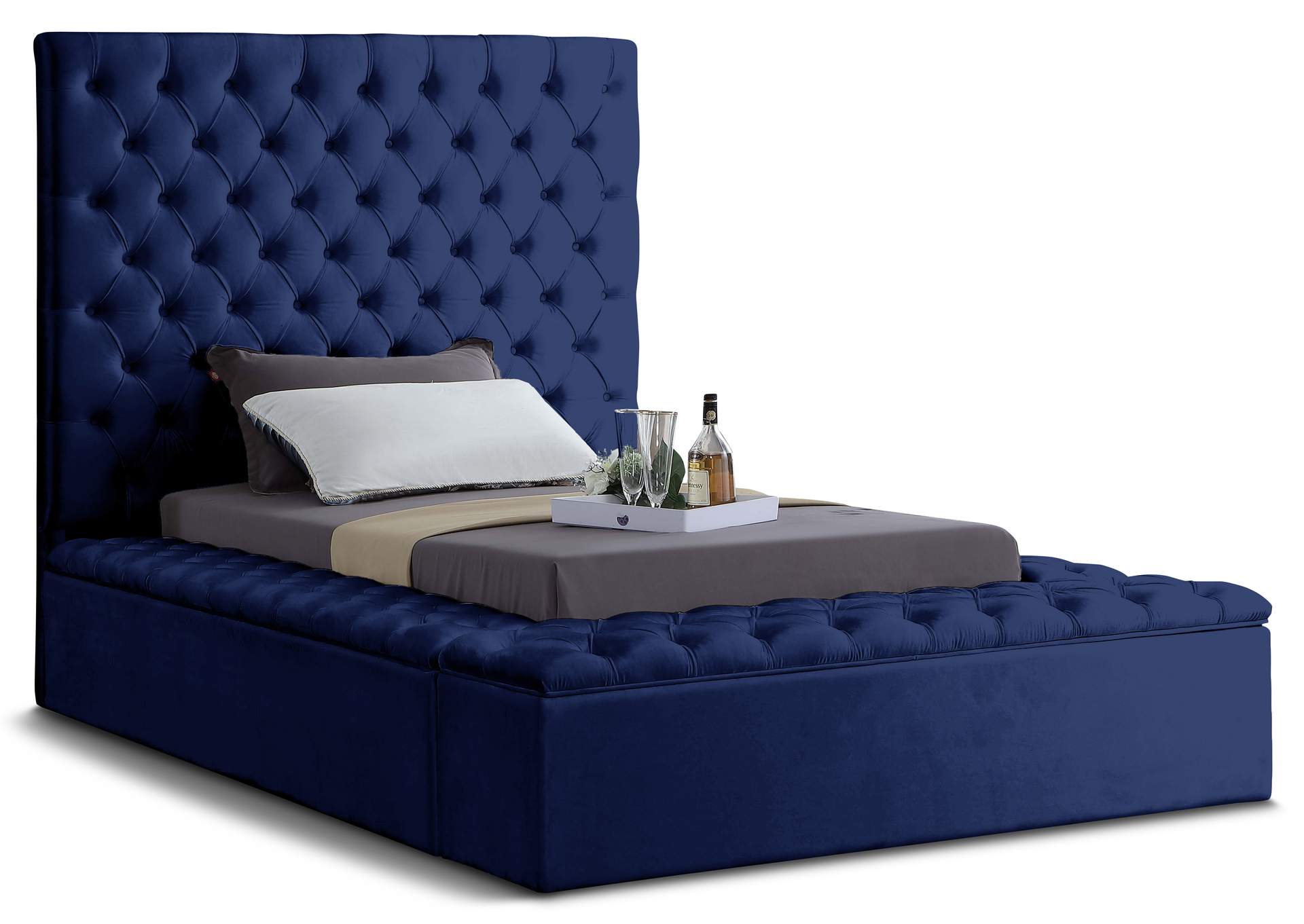 Bliss Navy Velvet Twin Bed (3 Boxes),Meridian Furniture