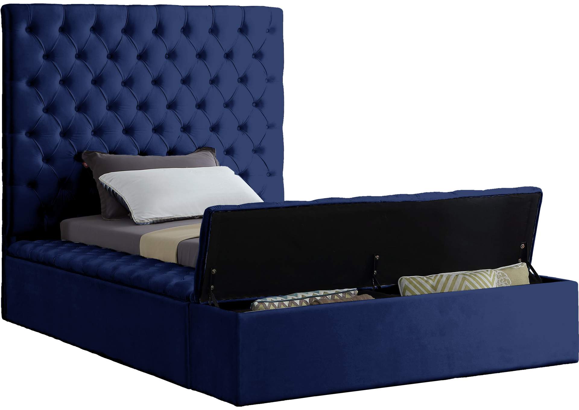 Bliss Navy Velvet Twin Bed (3 Boxes),Meridian Furniture