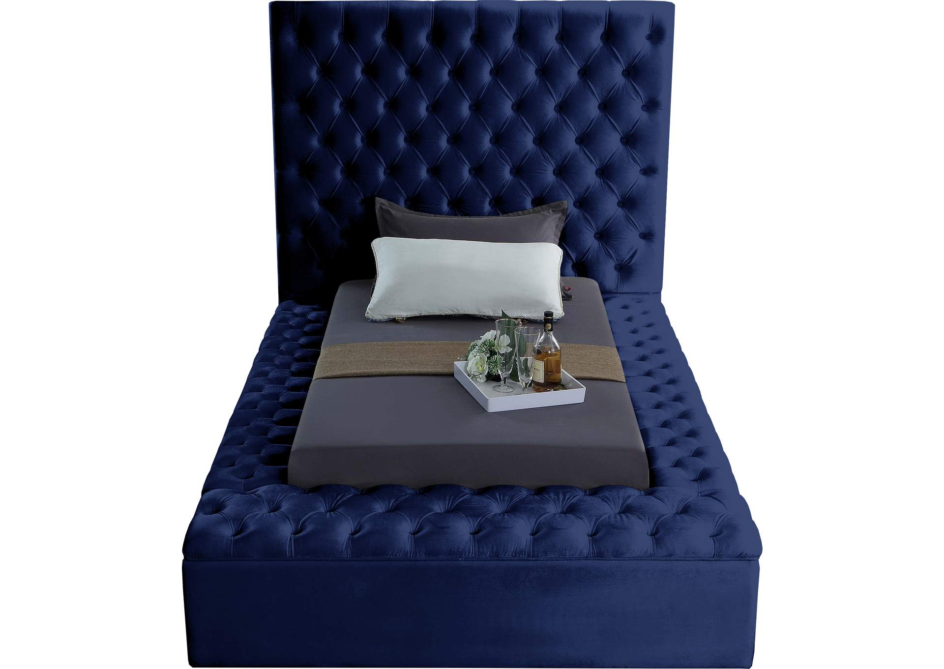 Bliss Navy Velvet Twin Bed (3 Boxes),Meridian Furniture