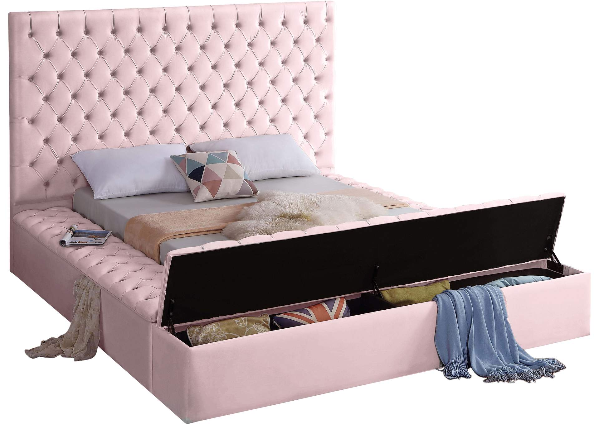 Bliss Pink Velvet Full Bed (3 Boxes),Meridian Furniture