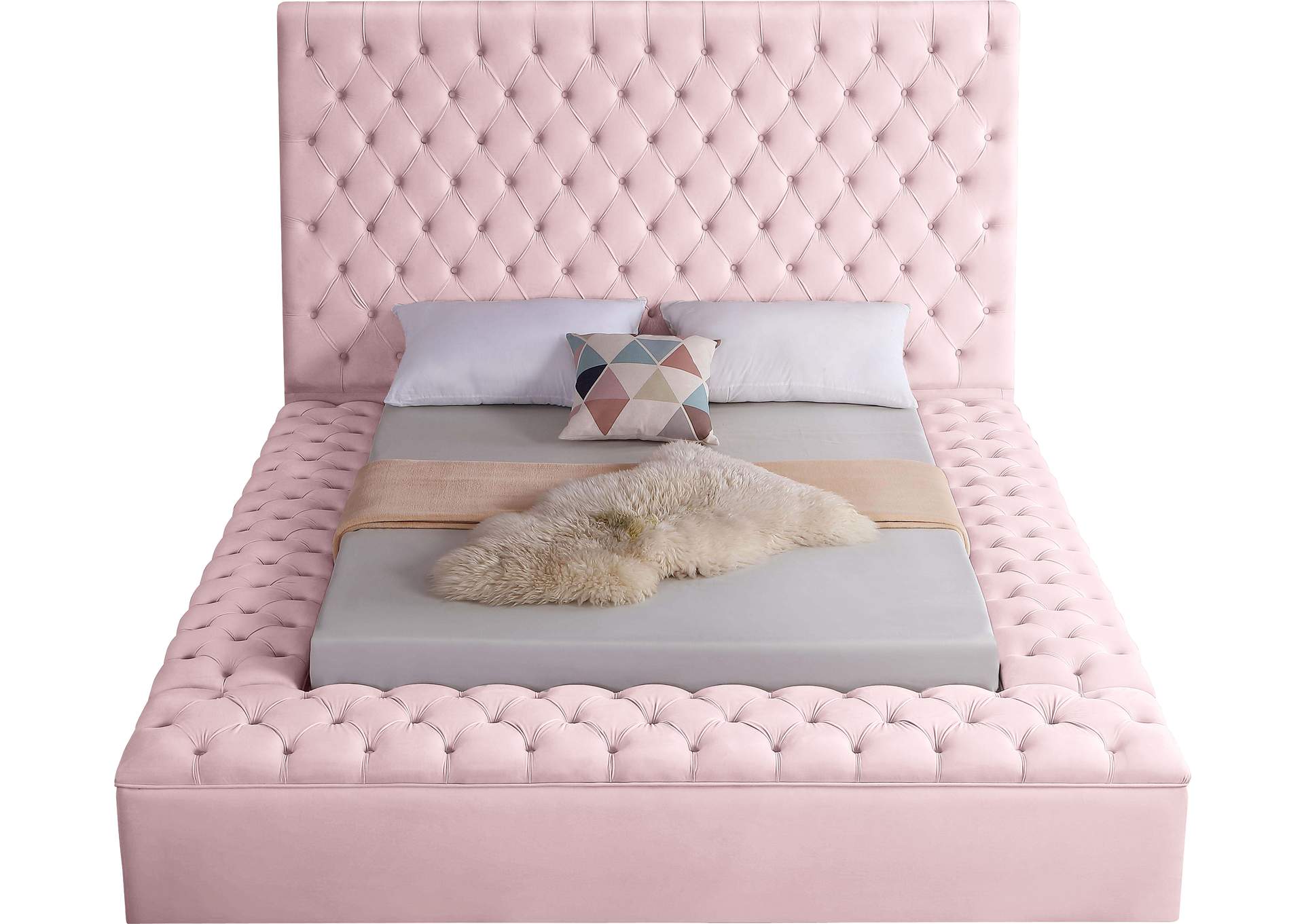 Bliss Pink Velvet Full Bed (3 Boxes),Meridian Furniture