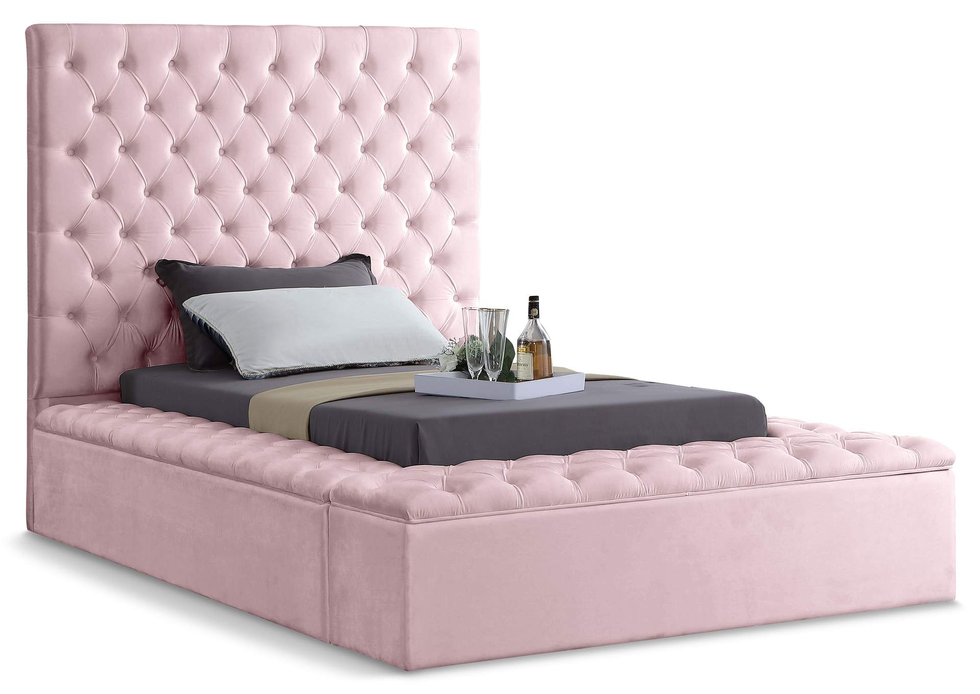 Bliss Pink Velvet Twin Bed (3 Boxes),Meridian Furniture