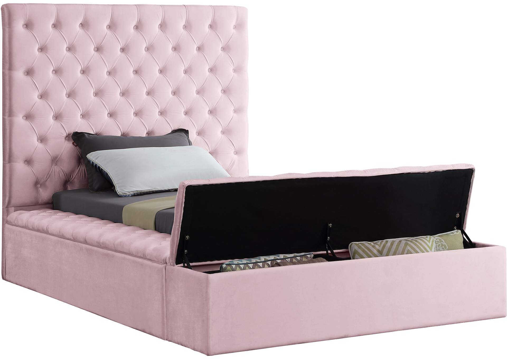 Bliss Pink Velvet Twin Bed (3 Boxes),Meridian Furniture