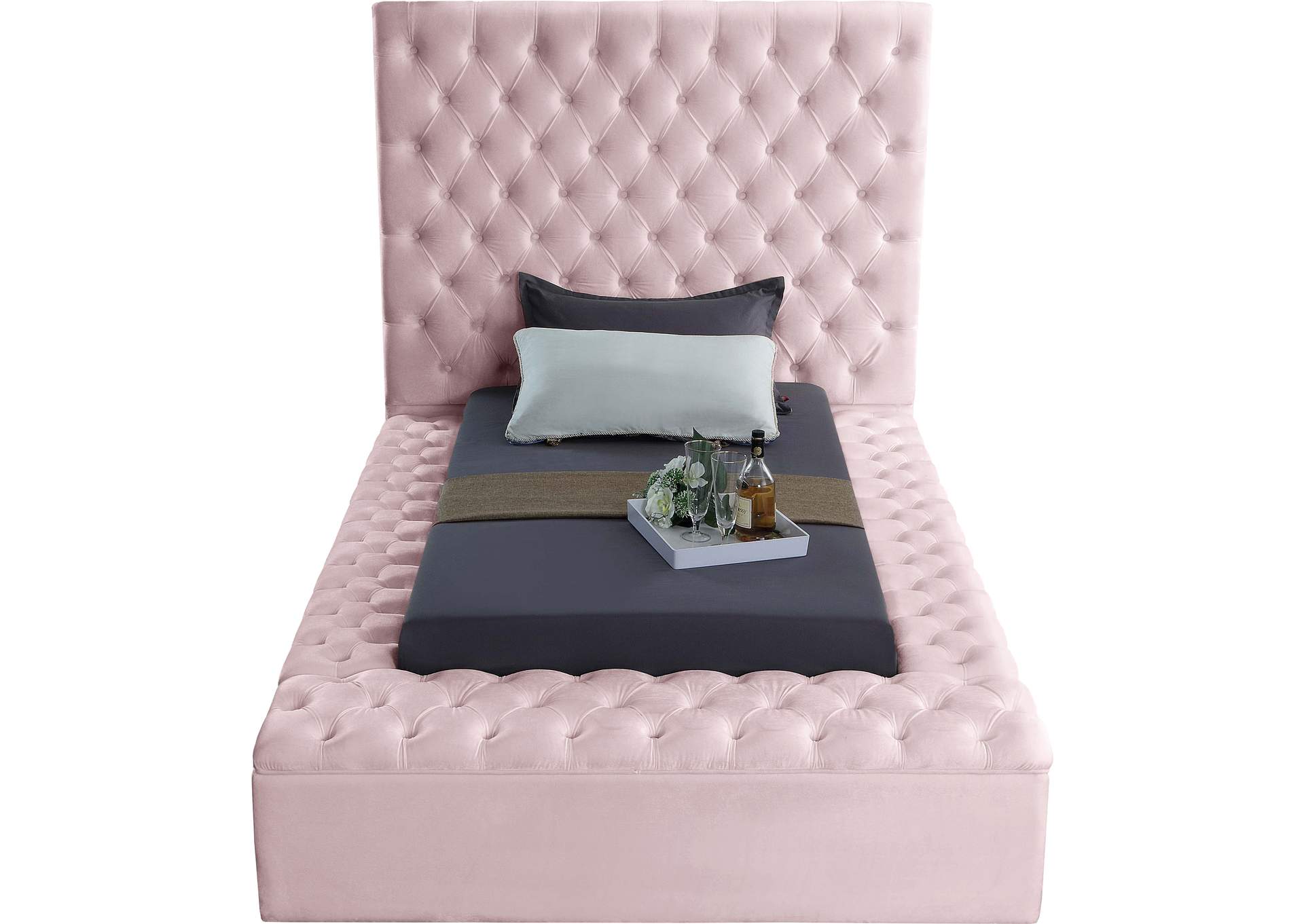 Bliss Pink Velvet Twin Bed (3 Boxes),Meridian Furniture