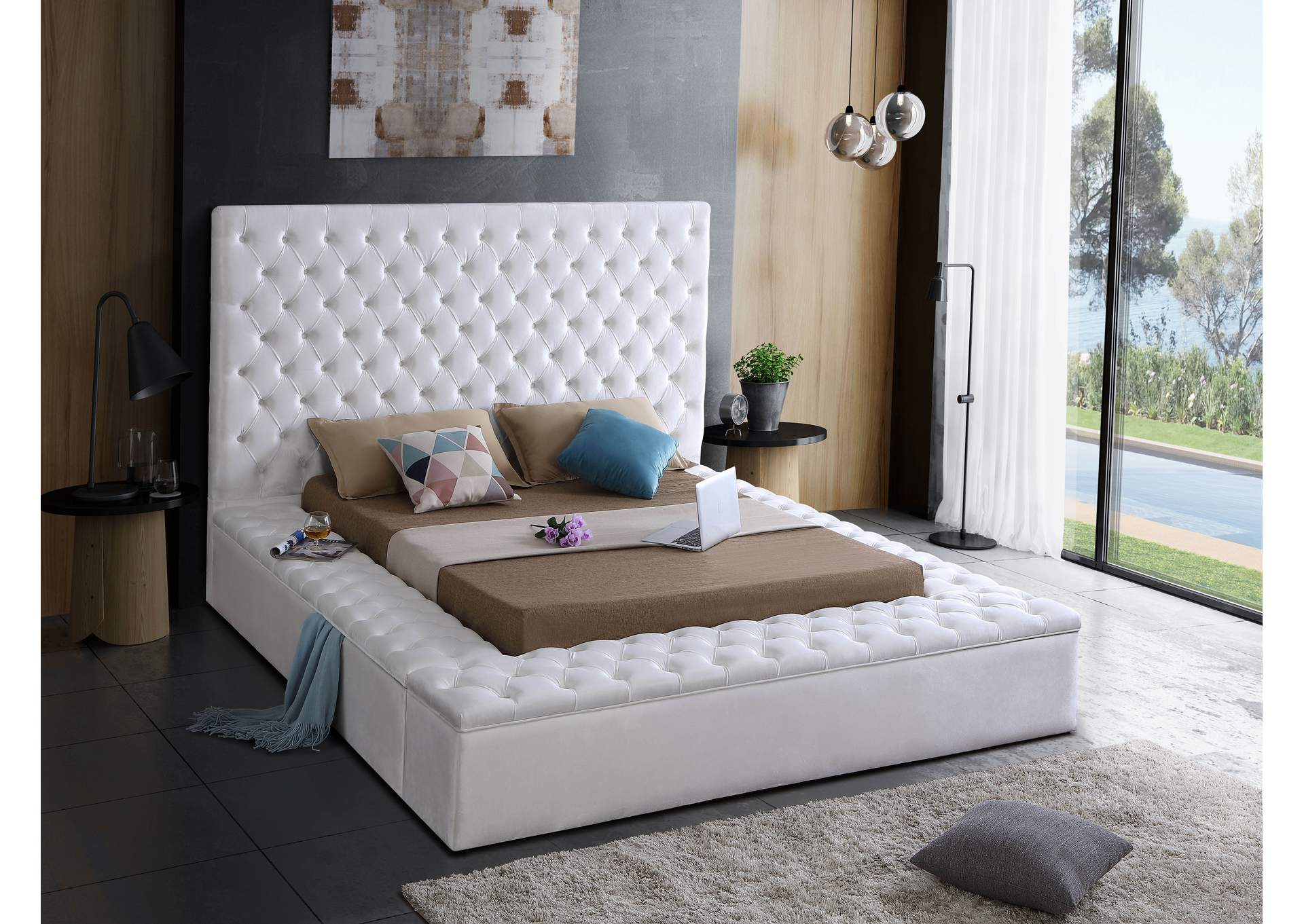 Bliss White Velvet Full Bed (3 Boxes),Meridian Furniture