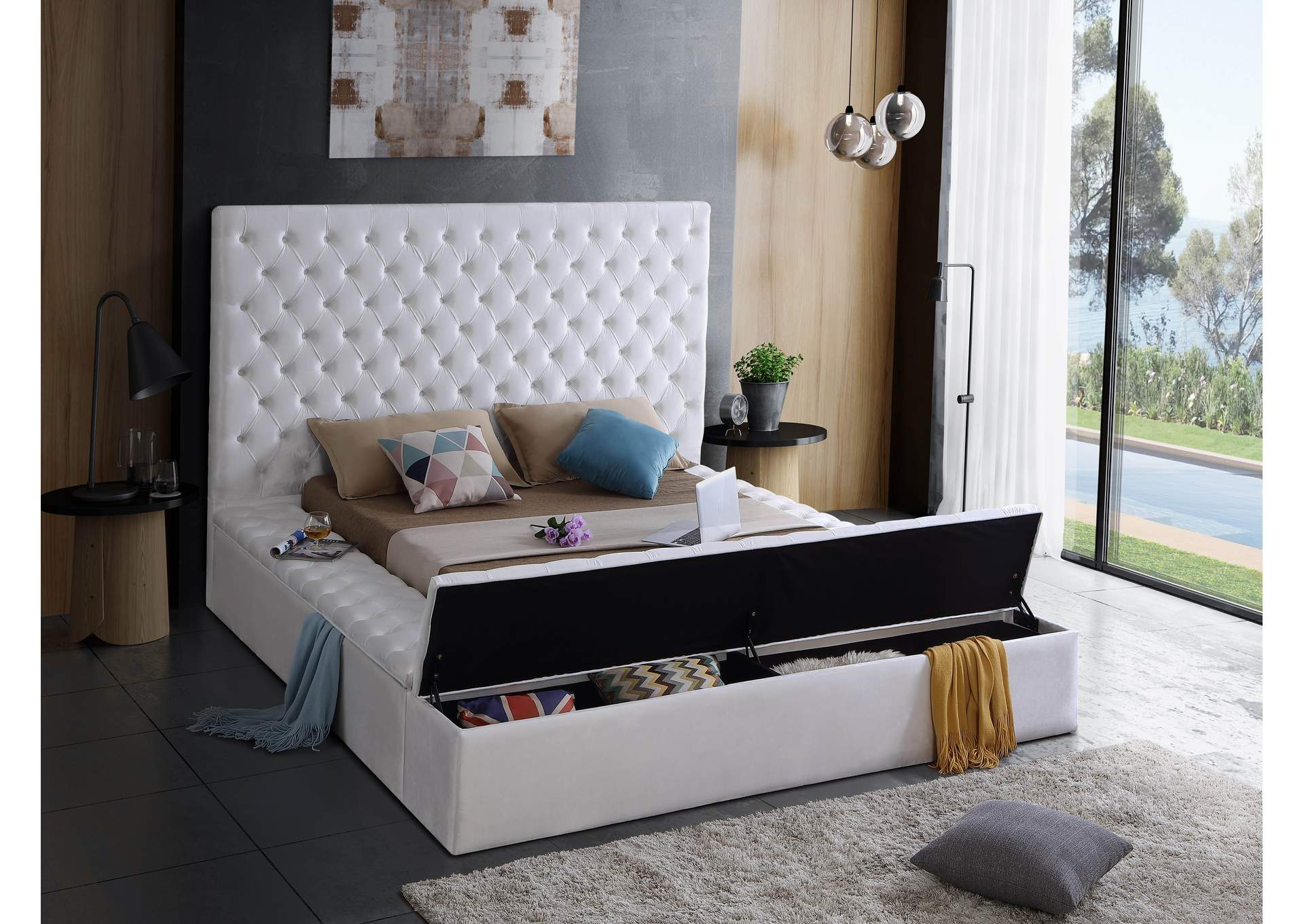 Bliss White Velvet Full Bed (3 Boxes),Meridian Furniture