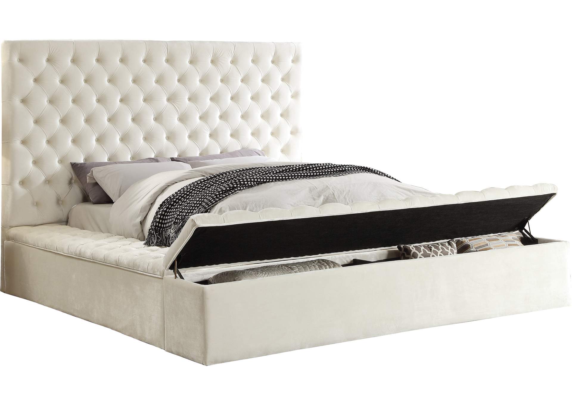 Bliss White Velvet King Bed (3 Boxes),Meridian Furniture