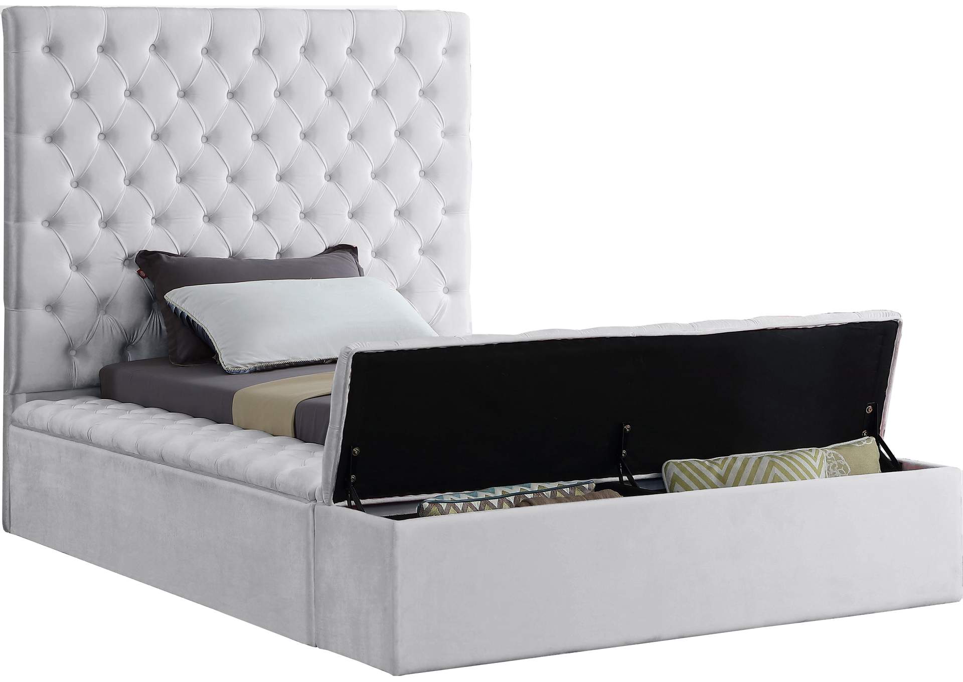 Bliss White Velvet Twin Bed (3 Boxes),Meridian Furniture