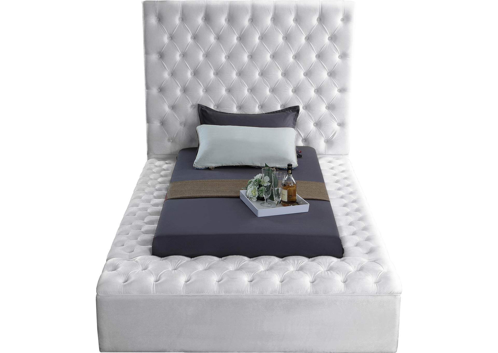 Bliss White Velvet Twin Bed (3 Boxes),Meridian Furniture