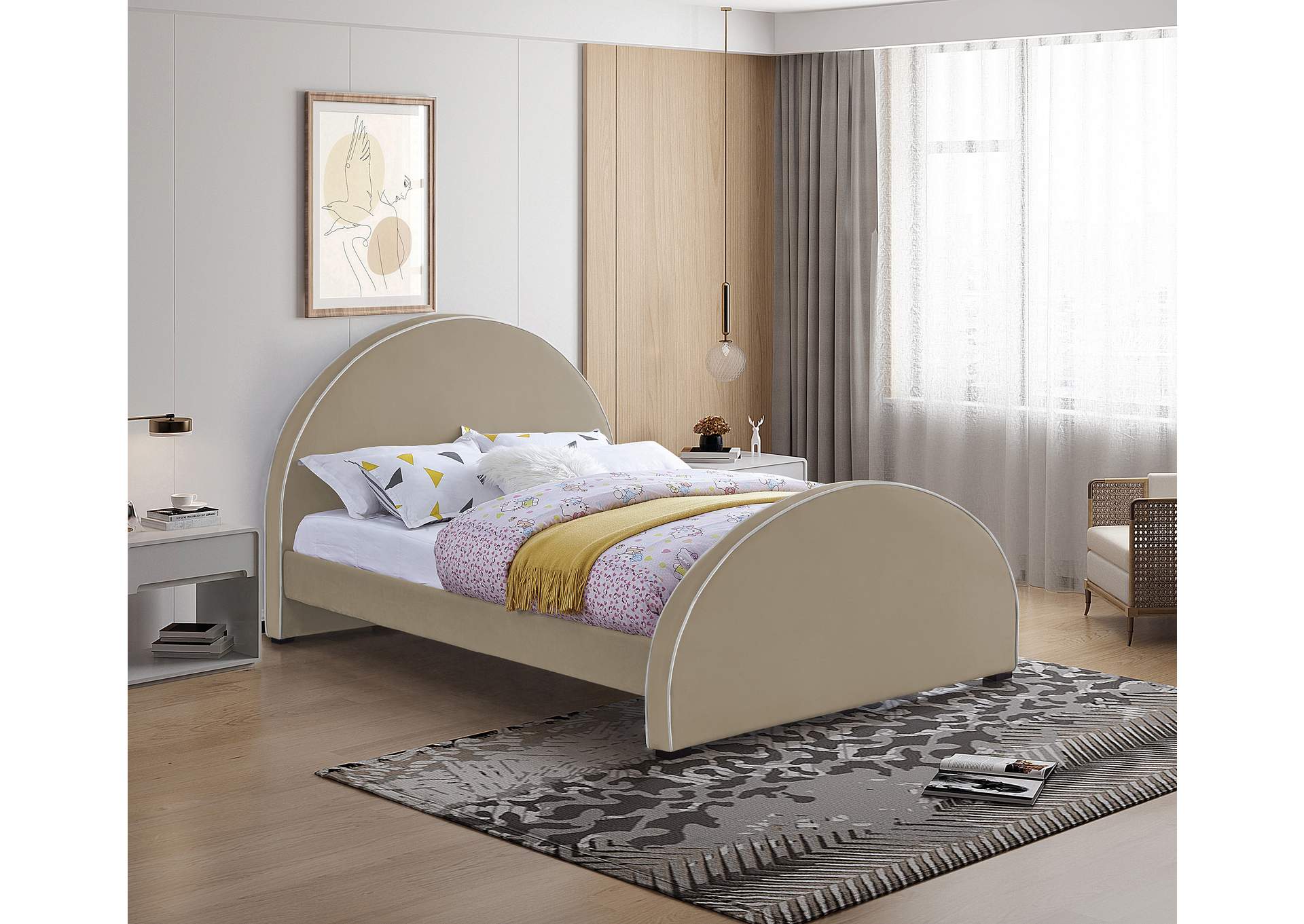 Brody Beige Velvet Full Bed,Meridian Furniture