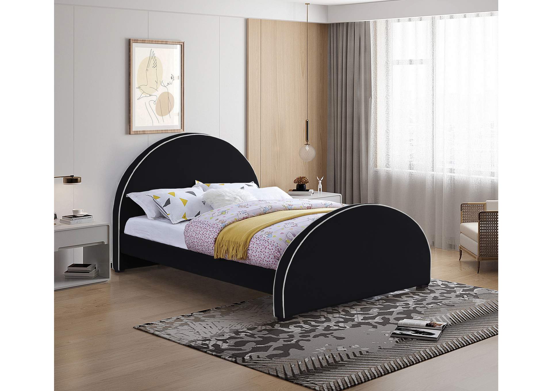 Brody Black Velvet King Bed,Meridian Furniture