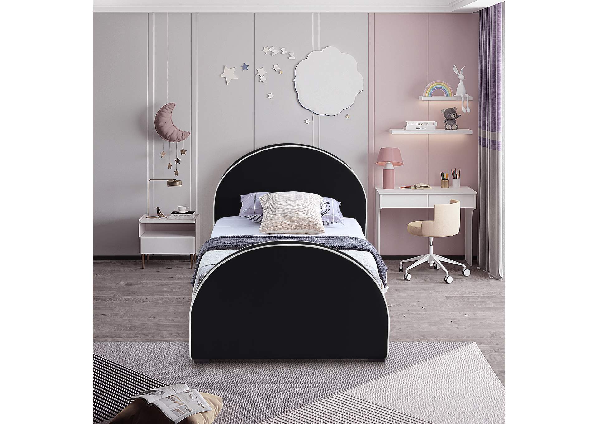 Brody Black Velvet Twin Bed,Meridian Furniture