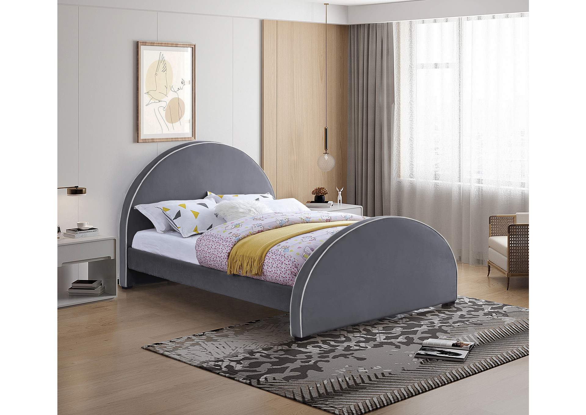 Brody Grey Velvet Full Bed,Meridian Furniture