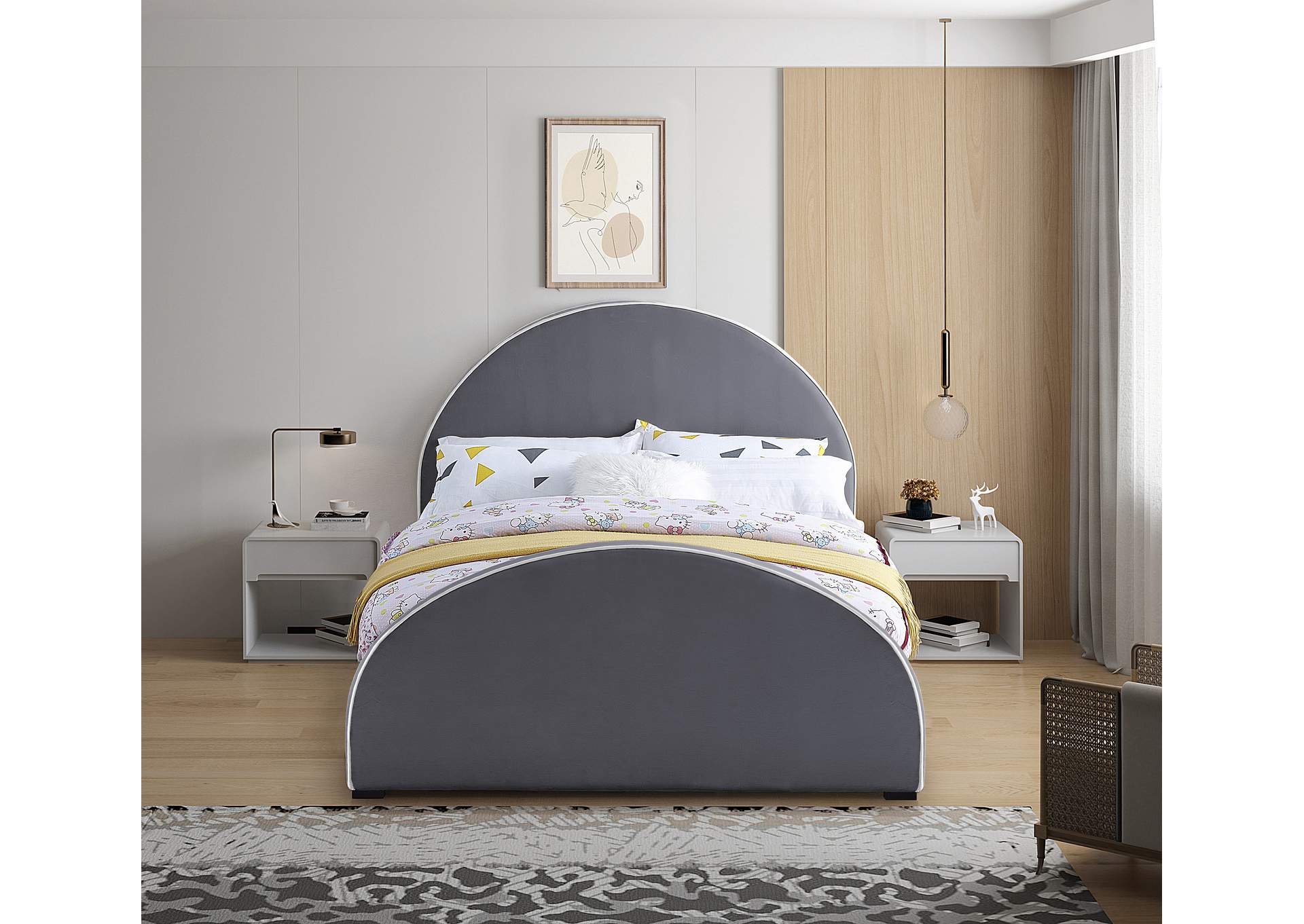 Brody Grey Velvet Full Bed,Meridian Furniture