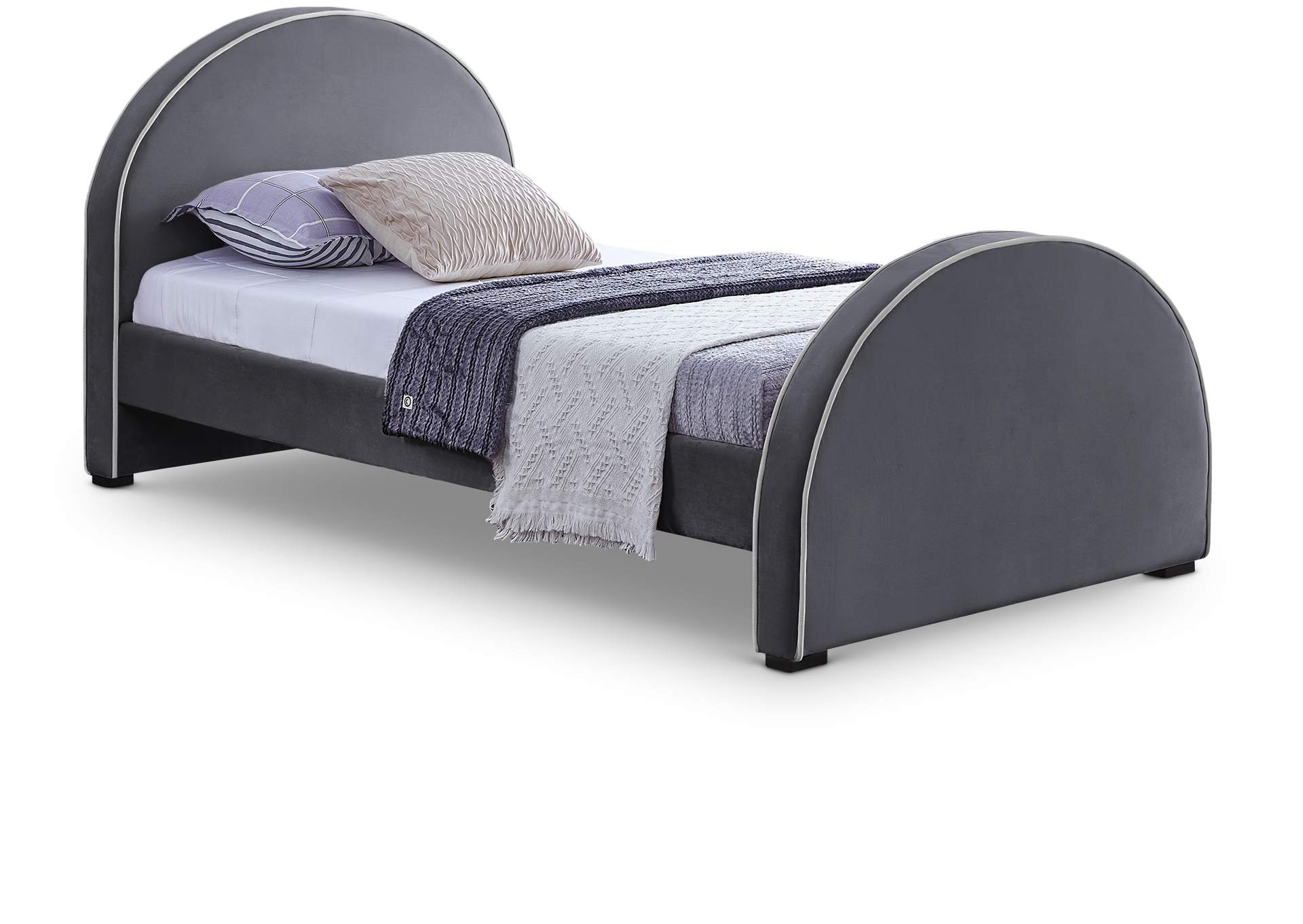 Brody Grey Velvet Twin Bed,Meridian Furniture