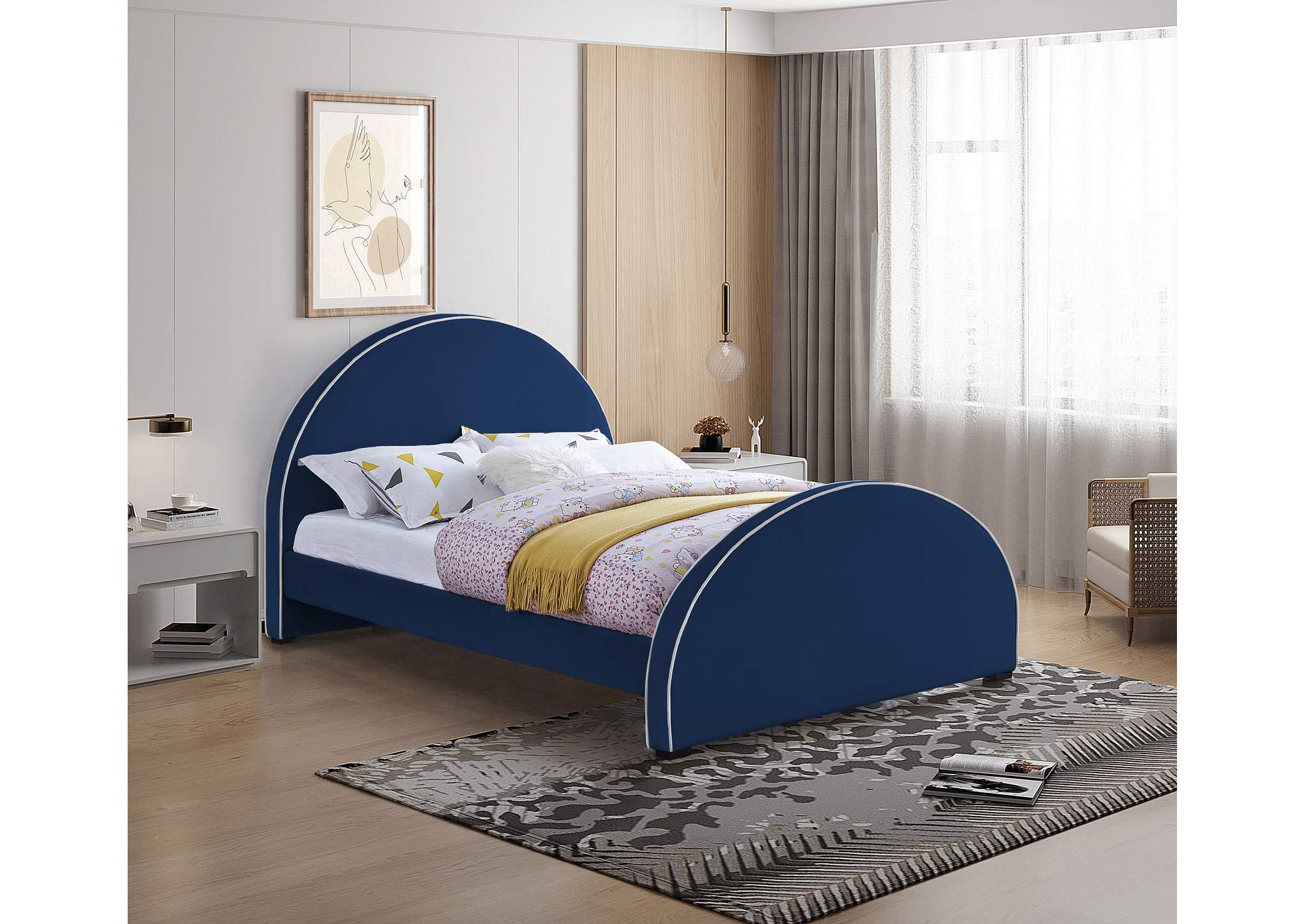 Brody Navy Velvet King Bed,Meridian Furniture