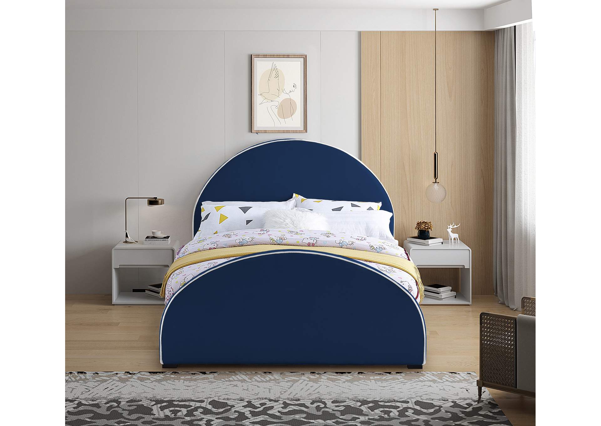 Brody Navy Velvet King Bed,Meridian Furniture