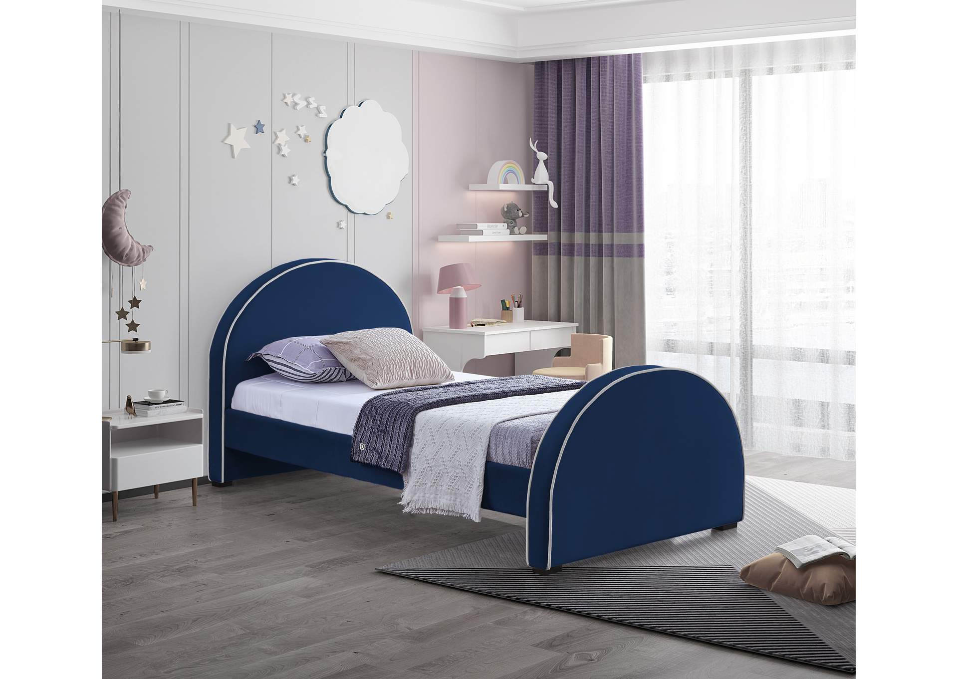 Brody Navy Velvet Twin Bed,Meridian Furniture
