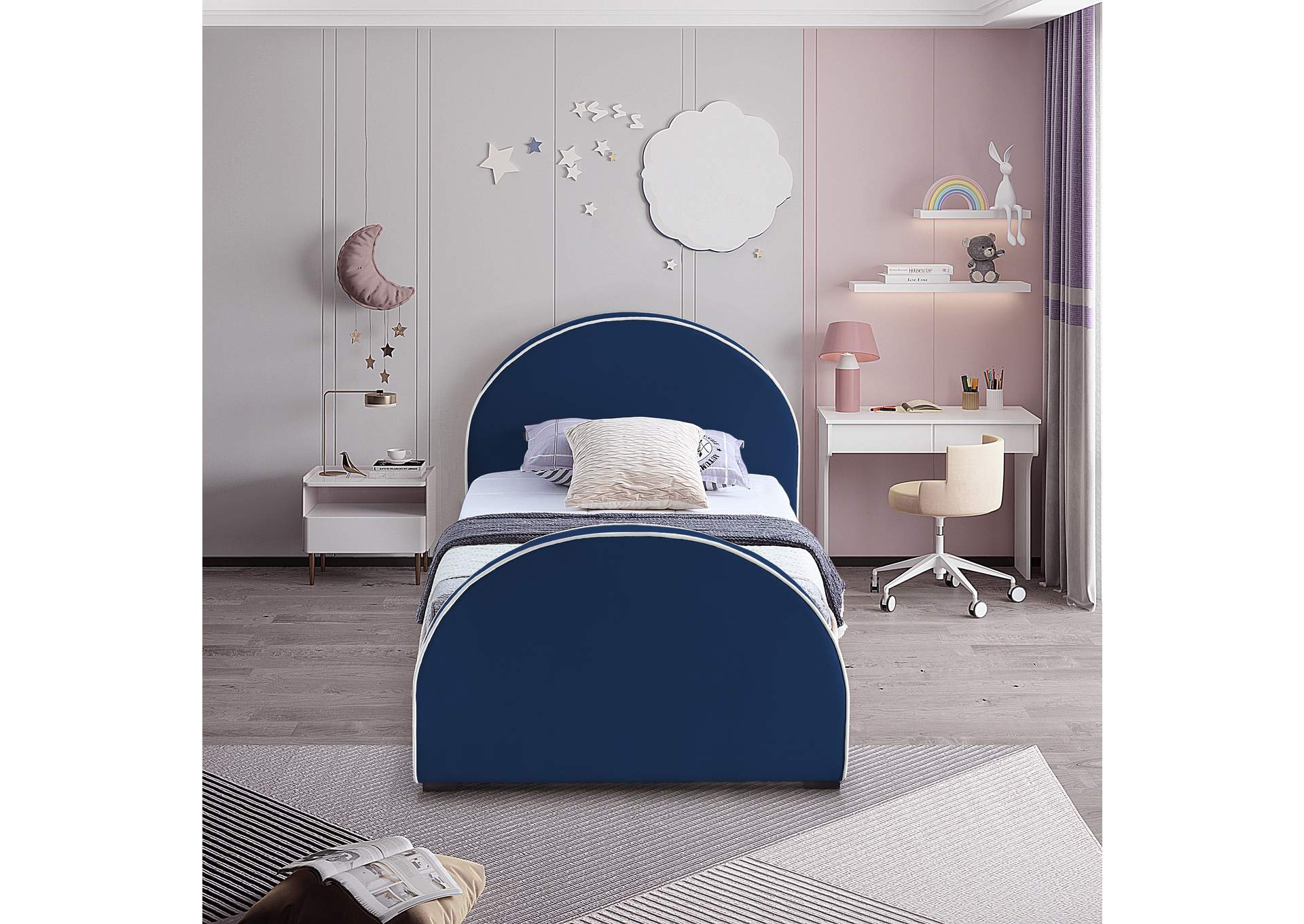 Brody Navy Velvet Twin Bed,Meridian Furniture