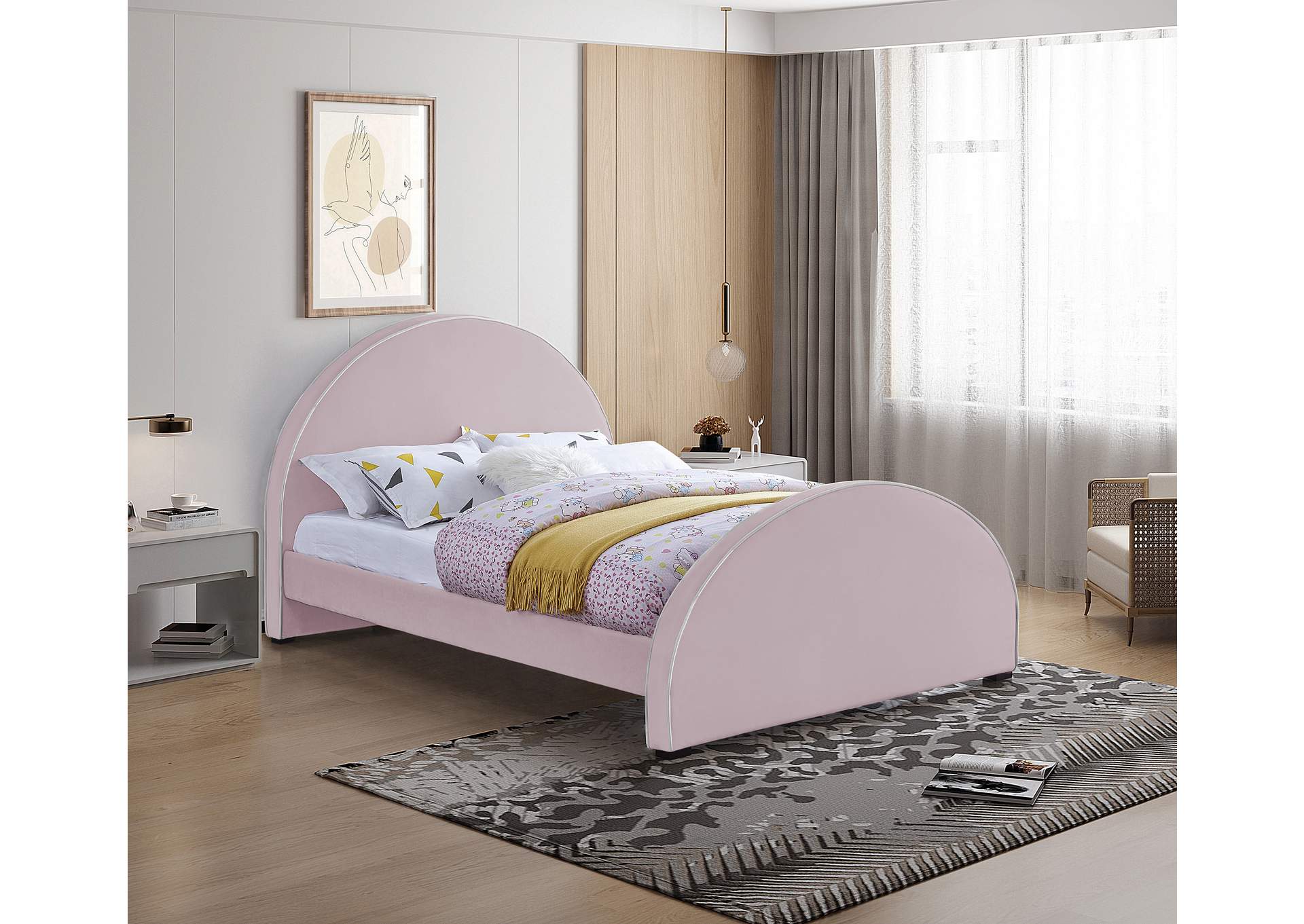 Brody Pink Velvet Full Bed,Meridian Furniture